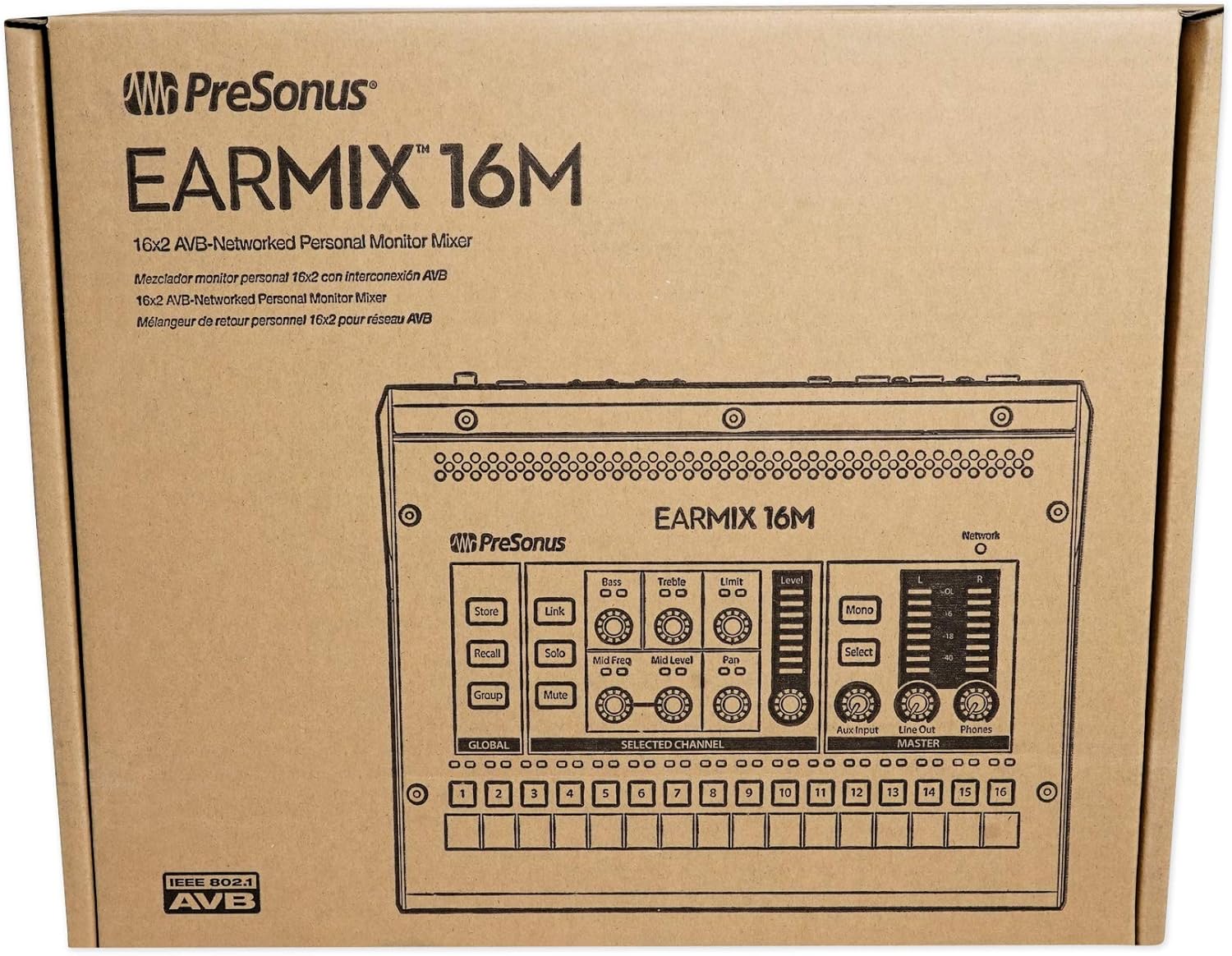 (1) PRESONUS EarMix 16M 16x2 16-Channel AVB Personal In-Ear Monitor/Headphone Mixer Bundle with (1) Rockville PRO-M50 Studio Headphones and (1) Rock2d2 Adjustable Dual Shelf Stand (3 Items)