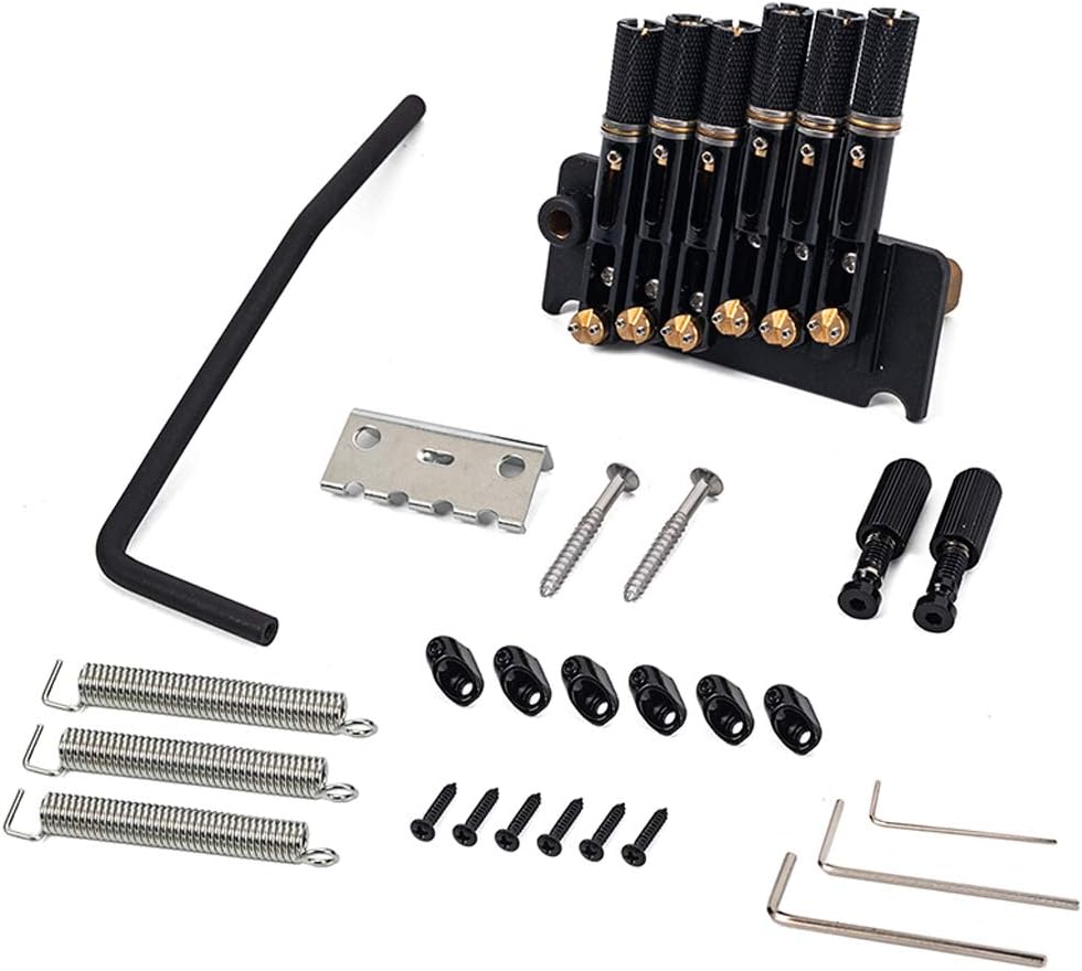 Alnicov 6 String Headless Guitar Bridge Tremolo System Set with Tailpiece for Electric Guitar Parts Replacement Tool