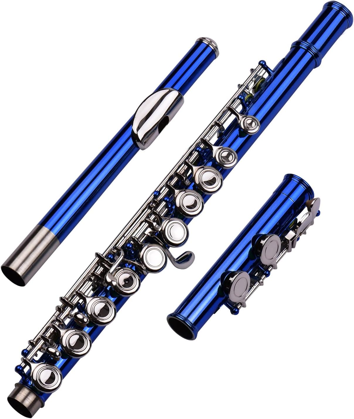 ZUZU Closed Hole C Flute 16 Keys Cupronickel Nickel- Plated Wind Instrument with Carry Case Flute Stand Gloves and Accessaries Beginners Flute (Color : Dark Blue)