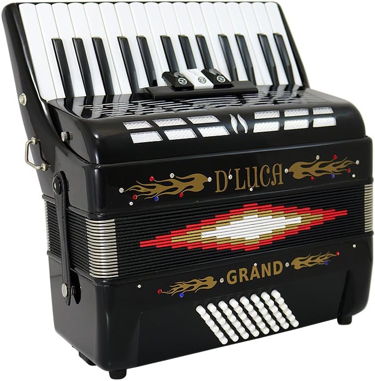 D'Luca Grand Piano Accordion 3 Switches 30 Keys 48 Bass with Case and Straps, Black (D3048-BK)