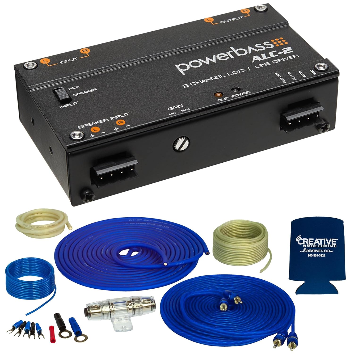 STINGER SS600XS 8GA Copper 600W Amplifier Wiring Kit with Powerbass ALC-2 2-Channel Line Output Converter/Line Driver, 8 AWG