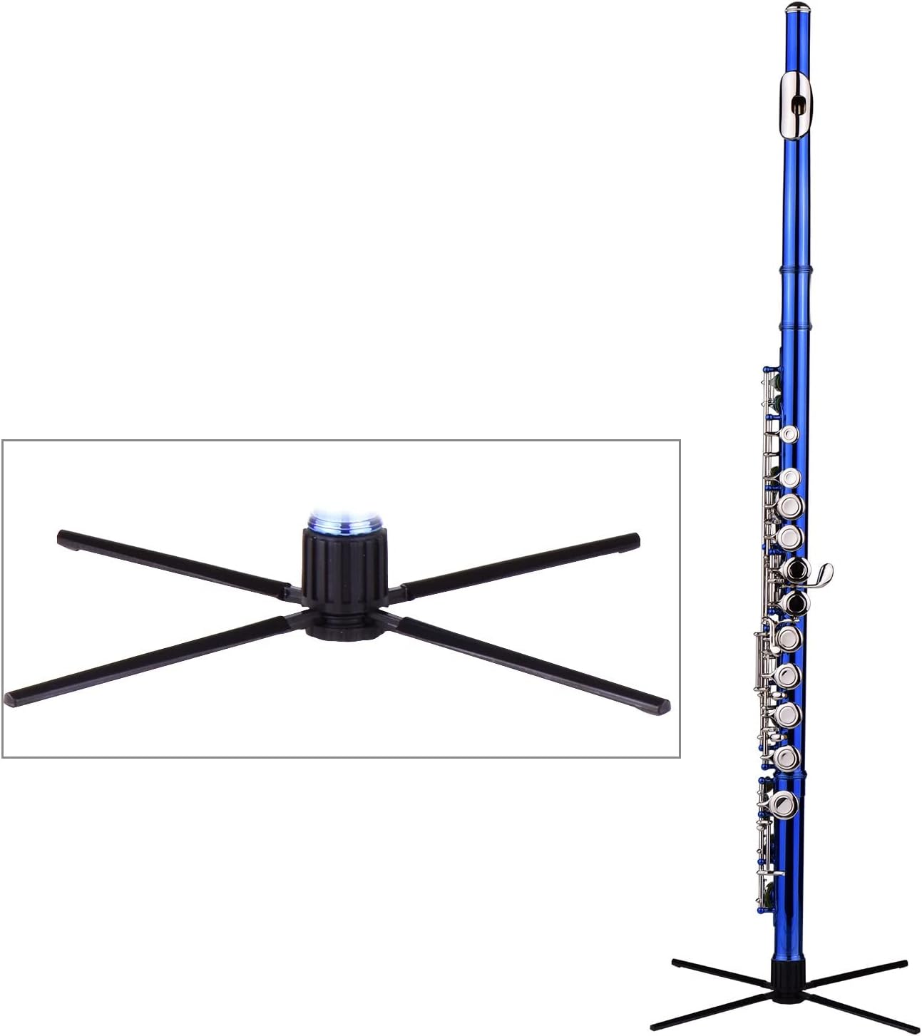 ZUZU Closed Hole C Flute 16 Keys Cupronickel Nickel- Plated Wind Instrument with Carry Case Flute Stand Gloves and Accessaries Beginners Flute (Color : Dark Blue)