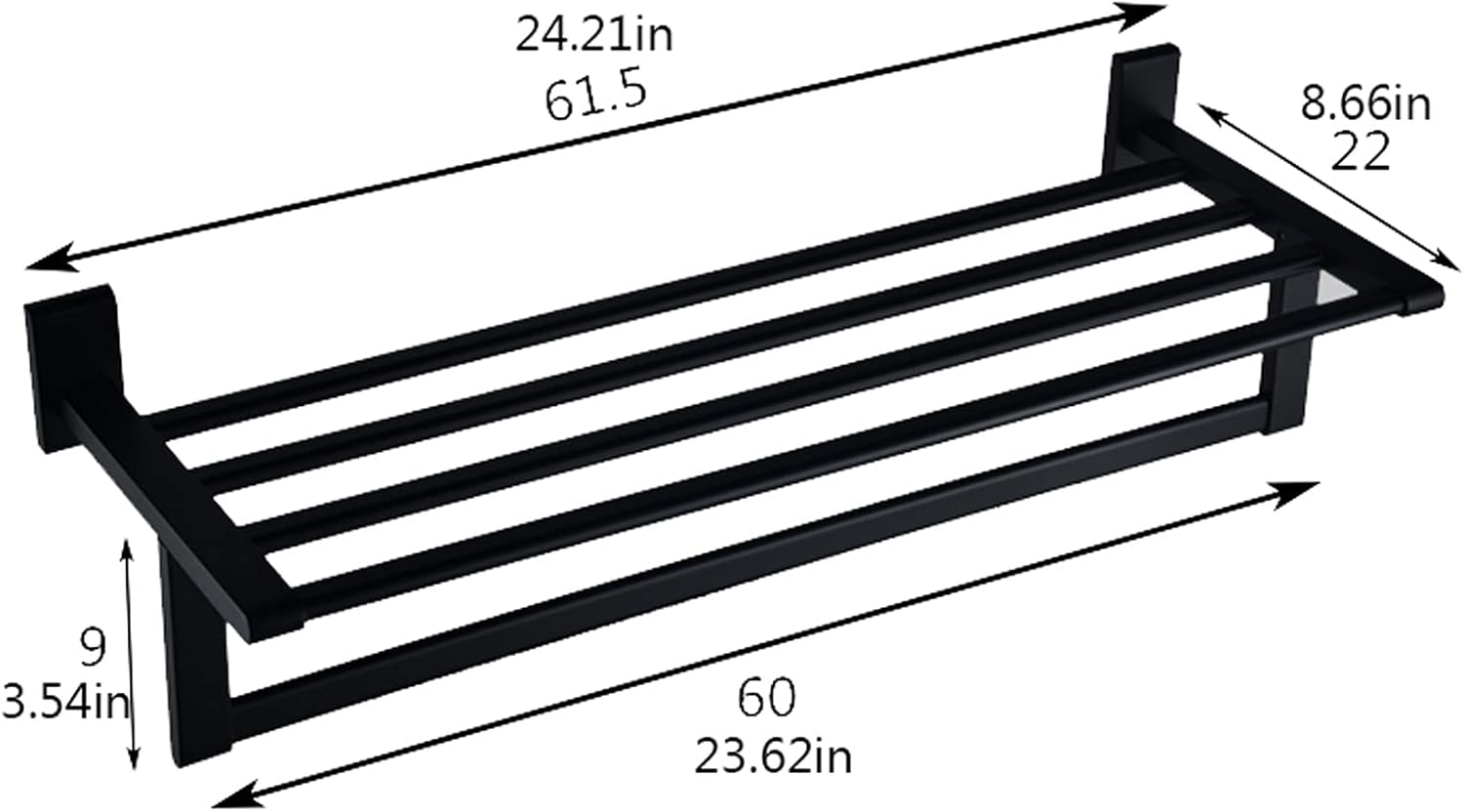 Shower Caddy Bathroom Shelf Bath Towel Rack 24 Inch Bathroom Shelves, Towel Holder Wall Mount，Wall Mounted Bathroom Wall Shelves with Towel Bar(Black) Shower Organizer