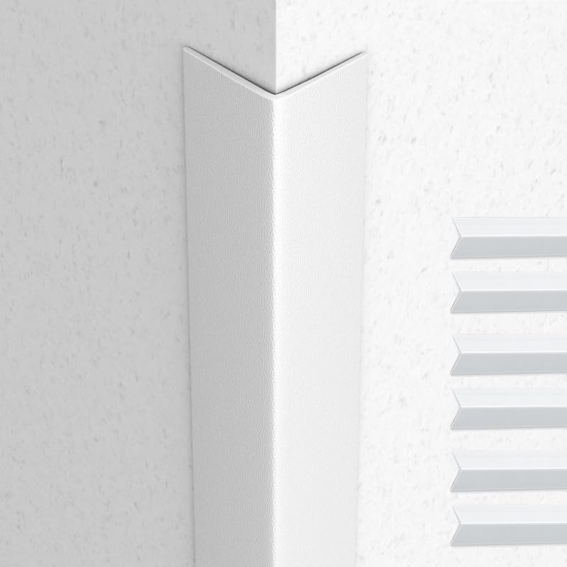 Proflex Wall Corner Protector - White Textured 1 inch x 60 inch, Pack of 6 - Self Adhesive Corner Guards for Walls Edge Protection – Easy to Apply – No Tools Needed