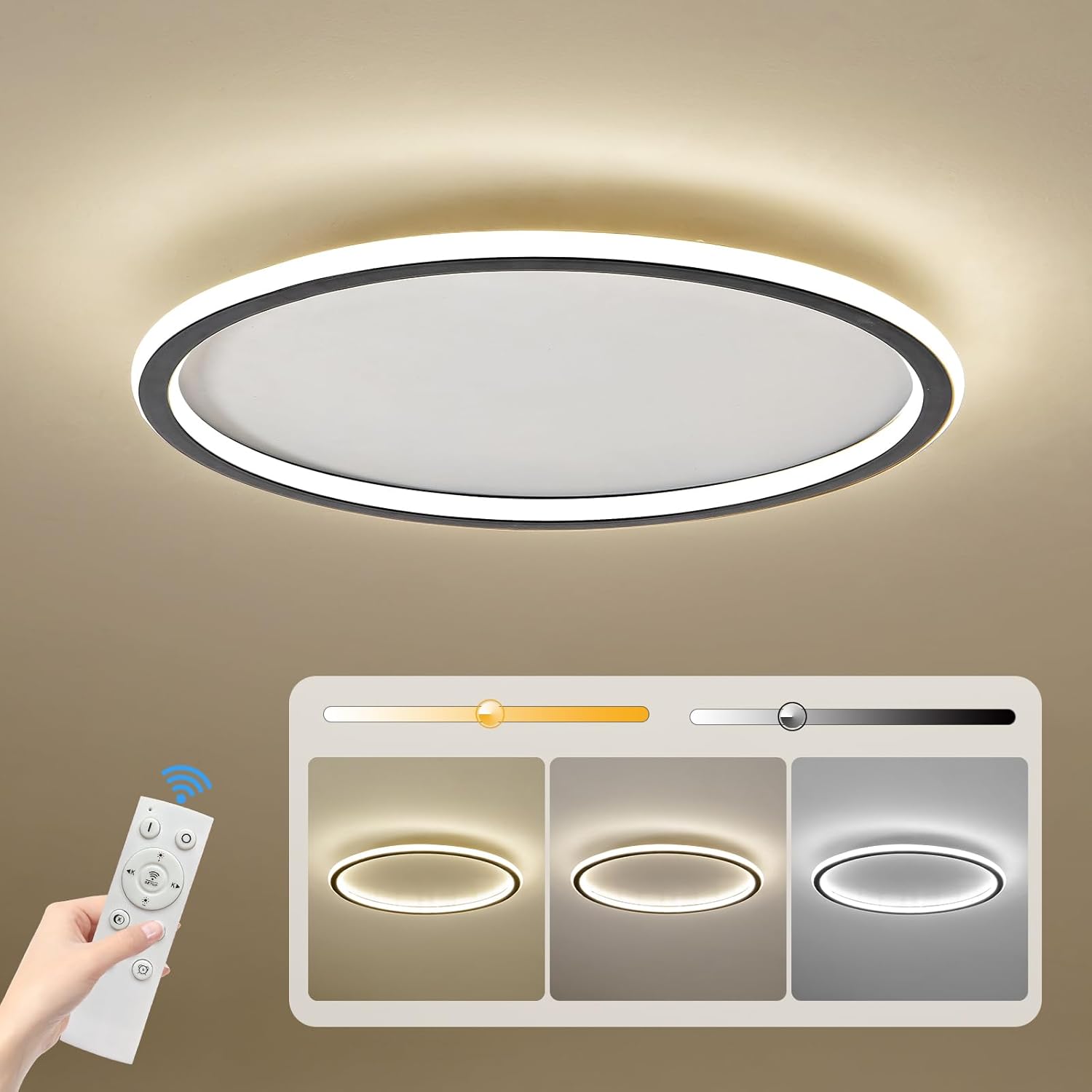 19.68 Inch Flush Mount Ceiling Light, 40-60W Round LED Ceiling Light Fixtures, Thin Modern Ceiling Lamp, Close to Ceiling Lights for Bedroom, Kitchen, Living Room, 3 Color Temperature Selectable