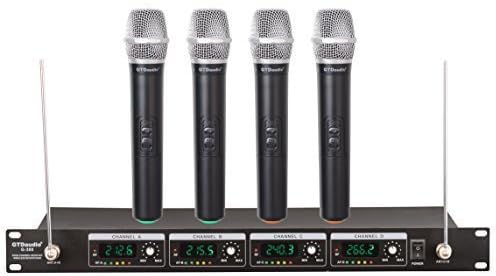GTDaudio Wireless Microphone System with 4 Hand held mics, Long Distance up to 300 feet, Fixed Frequency, 380H
