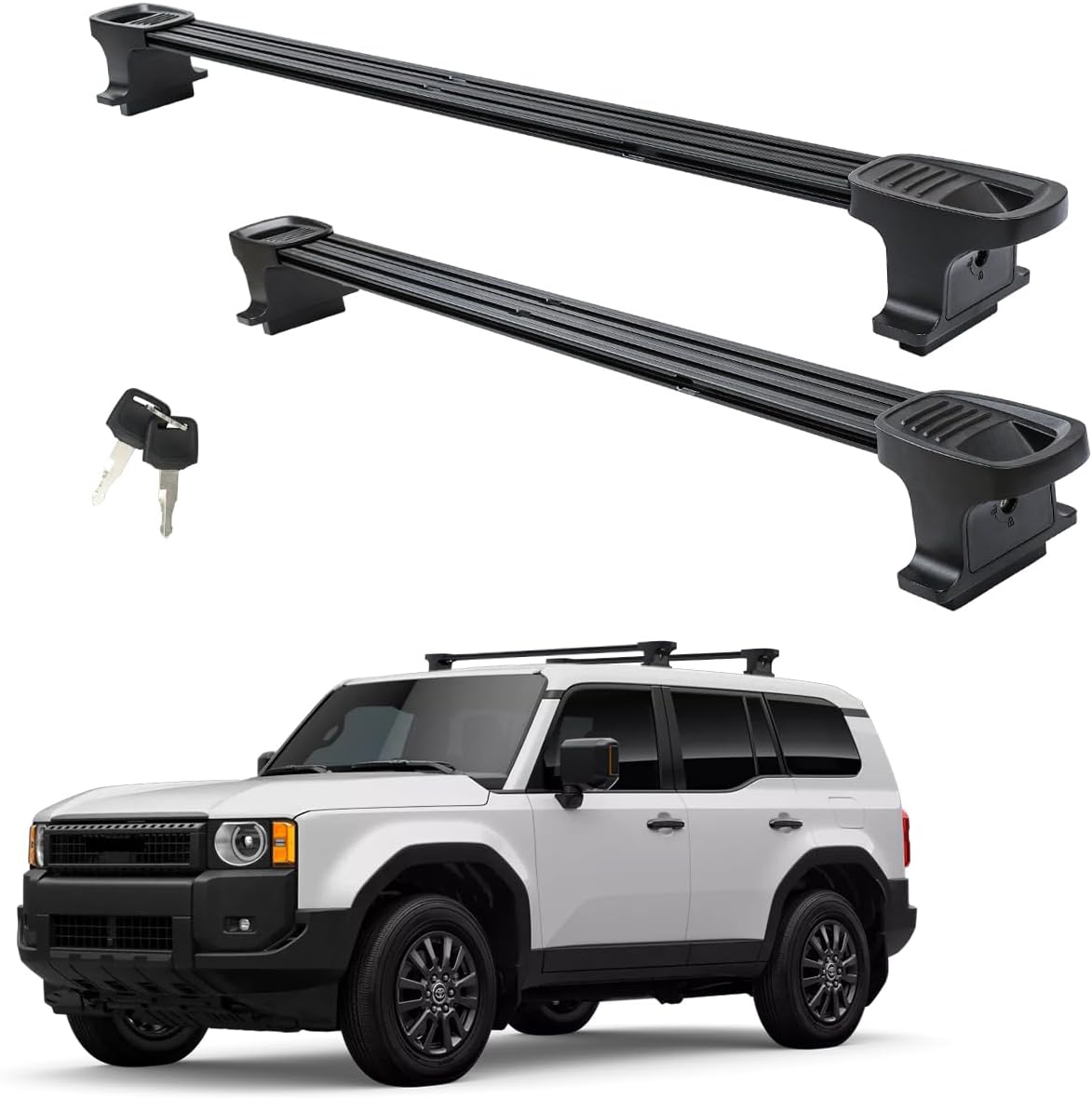 Autekcomma Heavy Duty Roof Rack Crossbars Replacement for Toyota Land Cruiser 1958 Version 2024-2025,Anti-Corrosion Aircraft Aluminum Black Matte with Anti-Theft Locks MAX 350lb Loading Weight
