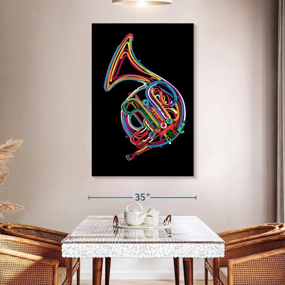 ElephantStock - French Horn In Colors Wall Art - Vertical Canvas Wall Art - Living Room Wall Decor - Digital Art Music Canvas Art - Black And Turquoise Decor - 34