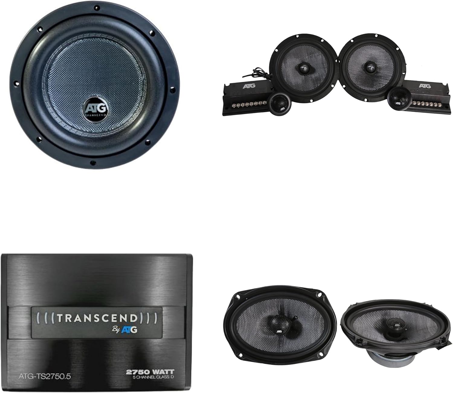 ATG Audio TS2750.5 5‑Channel Amplifier + TS8X2.4 + TS65C Component + TS692 6×9″ Coaxial Speaker Bundle – Full-System Car Audio Kit