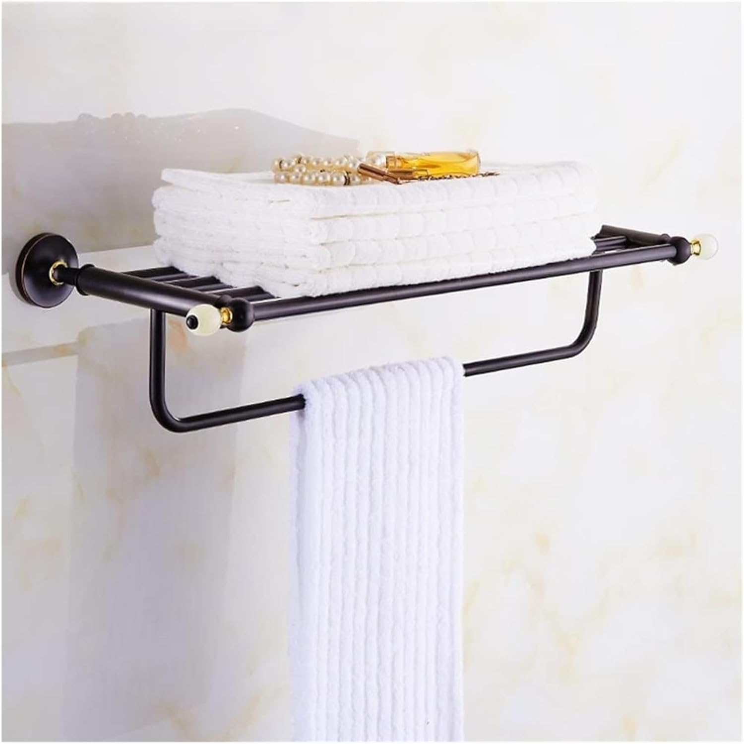 Towel Racks Bathroom Towel Rack Wall Mounted Towel Holder,All Copper Jade Antique Four-Corner Bath Towel Rack,Bathroom Towel Bar Wall Mount Shelf(Grey Wolf)