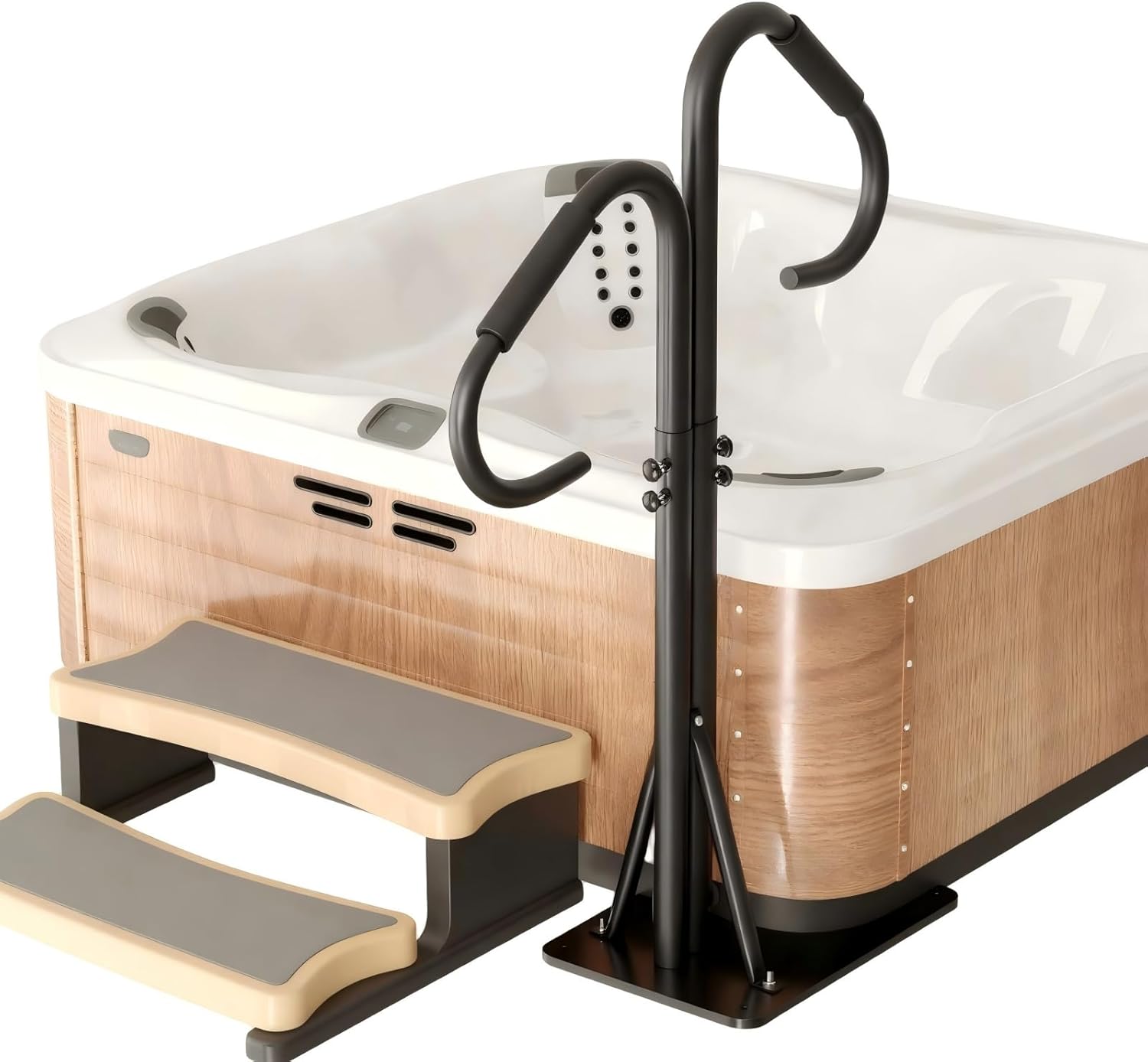 Hot Tub Handrails 48-57 Inch Adjustable Two Way Hot Tub Handrail, 700LB Capacity 360° Swivel Assist Rail for Indoor Outdoor Spa Bathtub Entry and Exit, Black