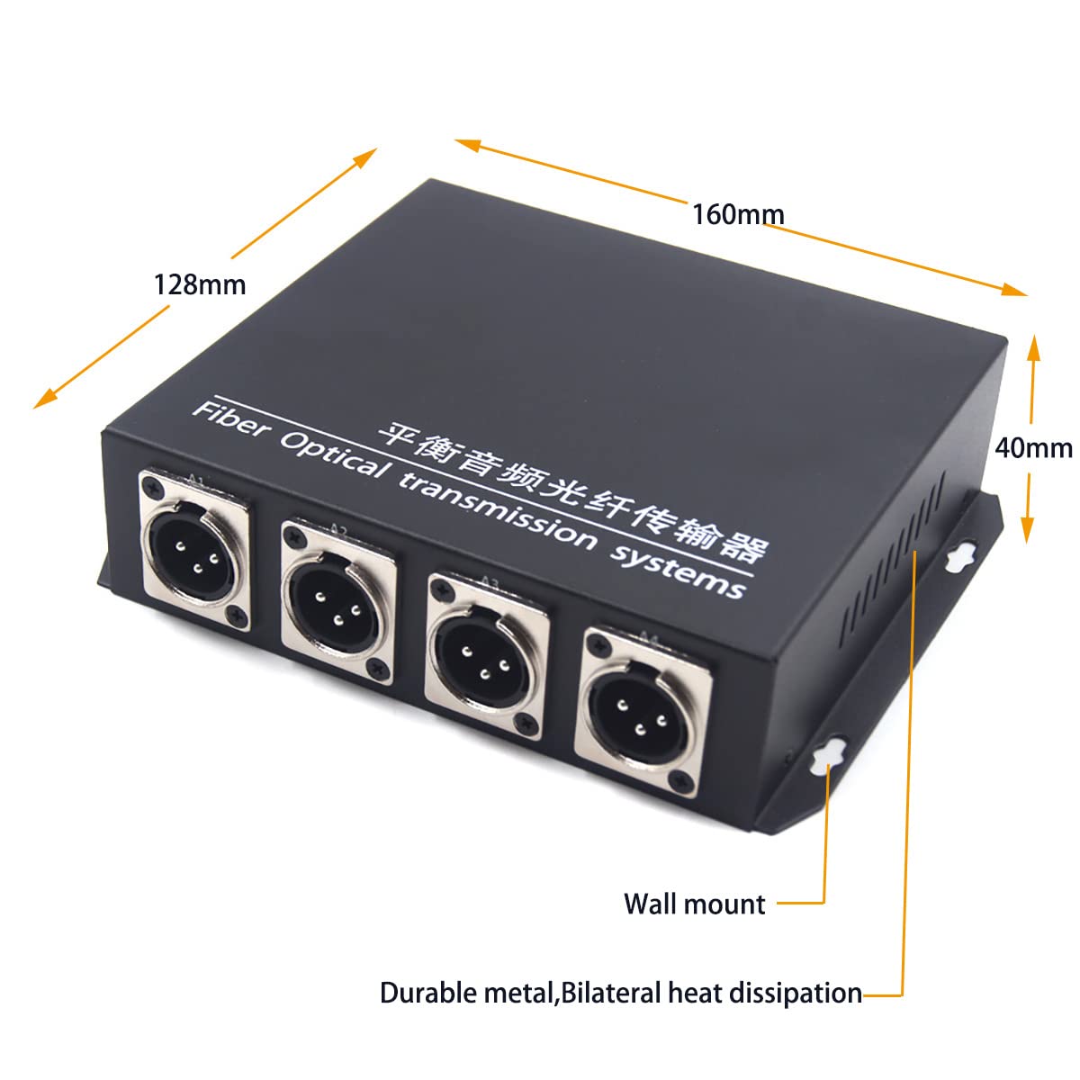 4 x 3Pin XLR Balanced Audio Over Fiber Optic Extenders | Broadcast Quality | Optical SC Fiber Converters, Single Mode 20Km(12.4mi) and Multimode 500m (0.31Mi)- 1 TX and 1 RX Kit