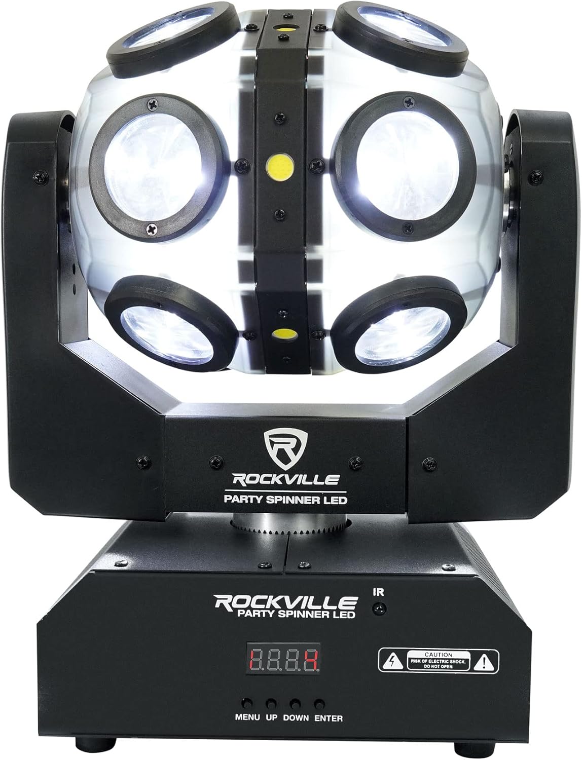 Rockville Party Spinner LED 150W Moving Head DJ Light, 18 LEDs (12 RGBW / 6 White COB), DMX Controls, Sound Activated, for Parties and Stage Events