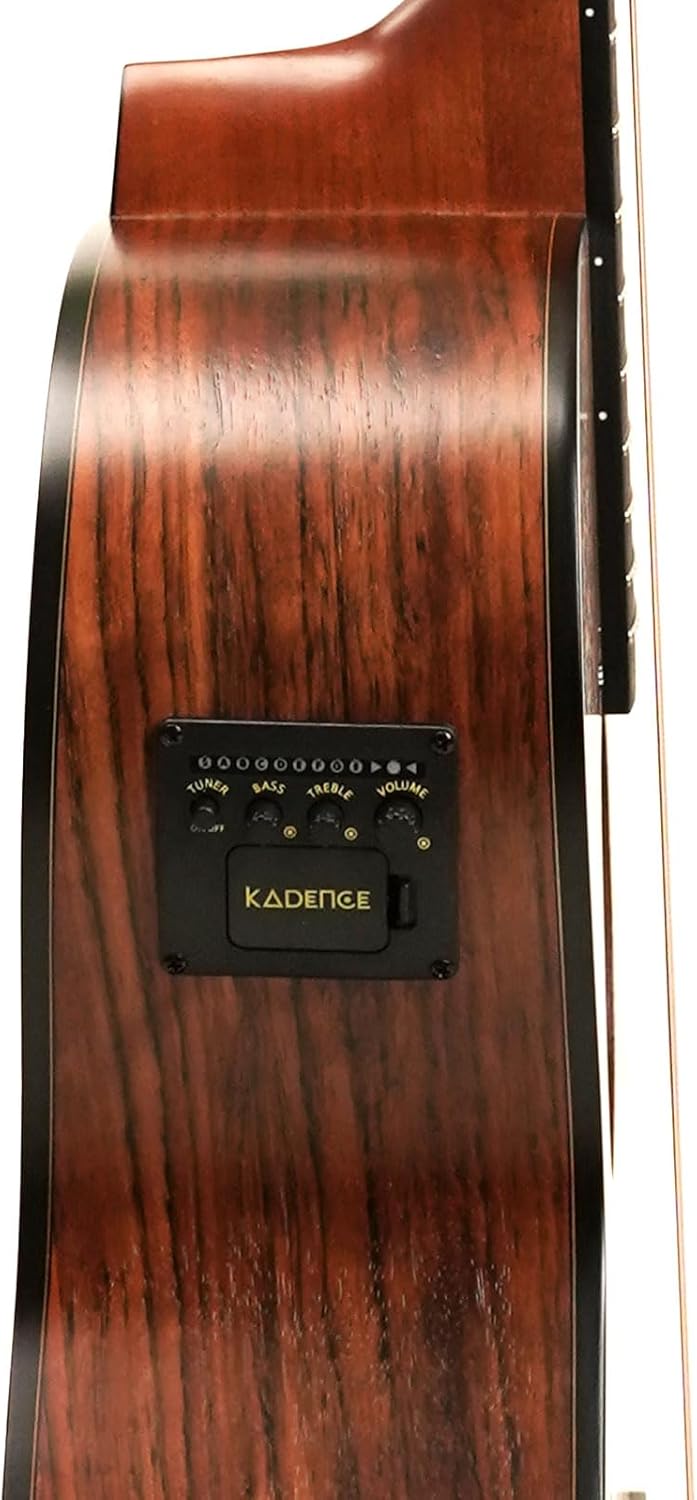 Kadence Electric Acoustic Guitar A05EQN (Zebra Wood) - Semi Acoustic Guitar,Inbuilt Tuner, Capo, Strings, Picks, Strap, Cable and Padded bag - Electro Guitars for Beginners & Professionals