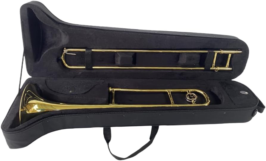 Bb Tenor Slide Trombone – B Flat Brass Trombone with Gold Lacquer Finish- Includes Hard Case, Mouthpiece & Cleaning Kit – Fit for Students & Musicians and Beginners（12.7 mm & 205 mm）