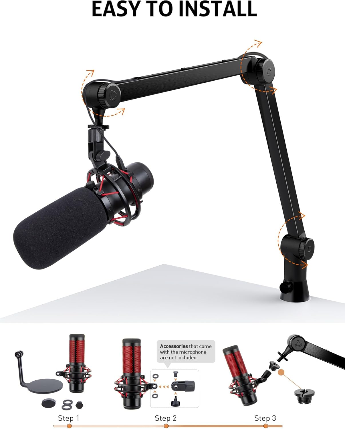 SUNMON HyperX QuadCast Boom Arm - Upgraded Heavy Duty Mic Arm with HyperX QuadCast Pop Filter, 360° Rotatable Microphone Arm for QuadCast S