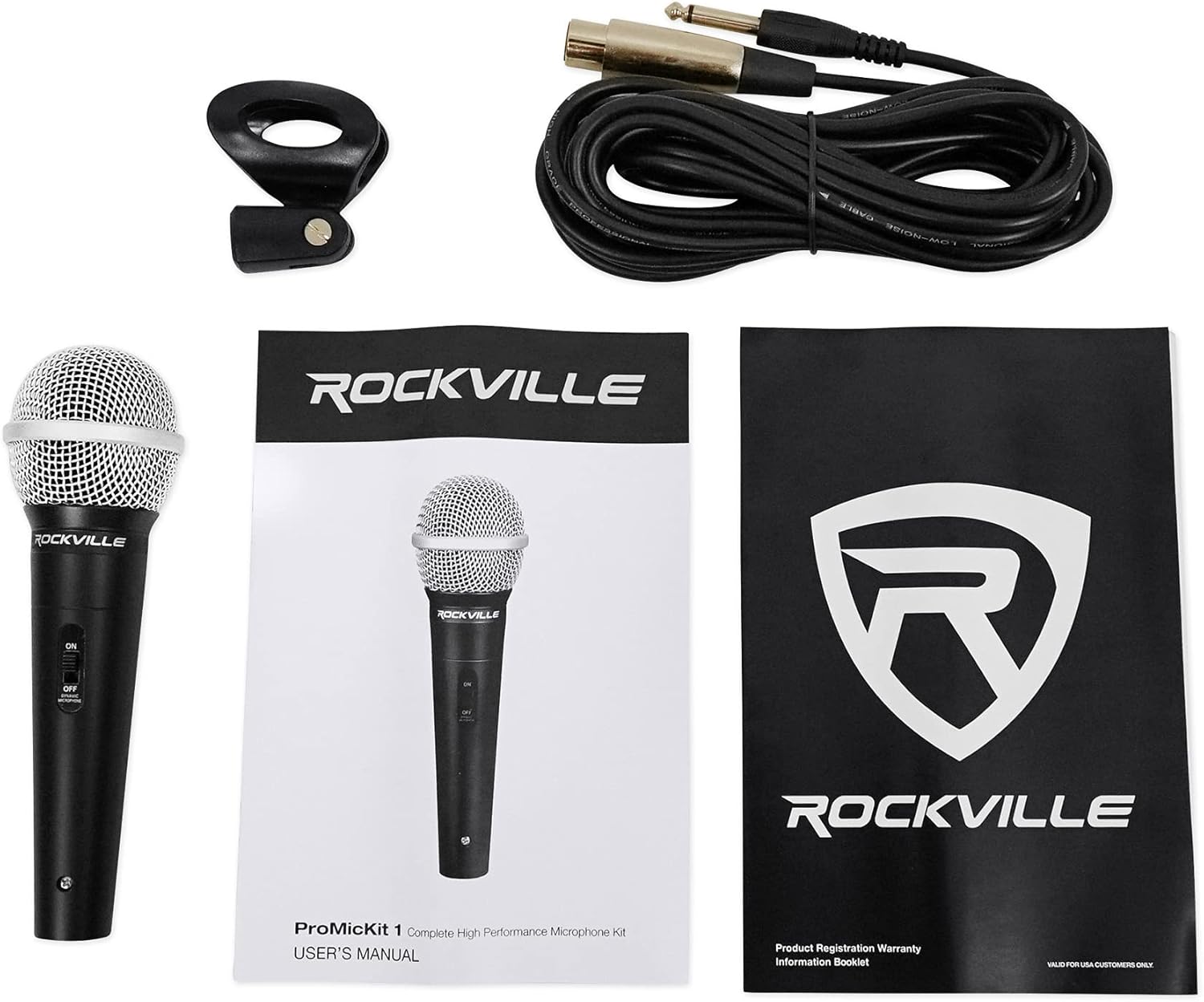 (2) Rockville RPG12BT V2 800W Speakers Bundle with Rockville RFAAW DJ Event Facade, (2) Rockville RCXFM20E-B Mic Cables, (2) Rockville Pro MIc Kit 1 Mic & (2) Rockville Party Stands Speaker (5 Items)