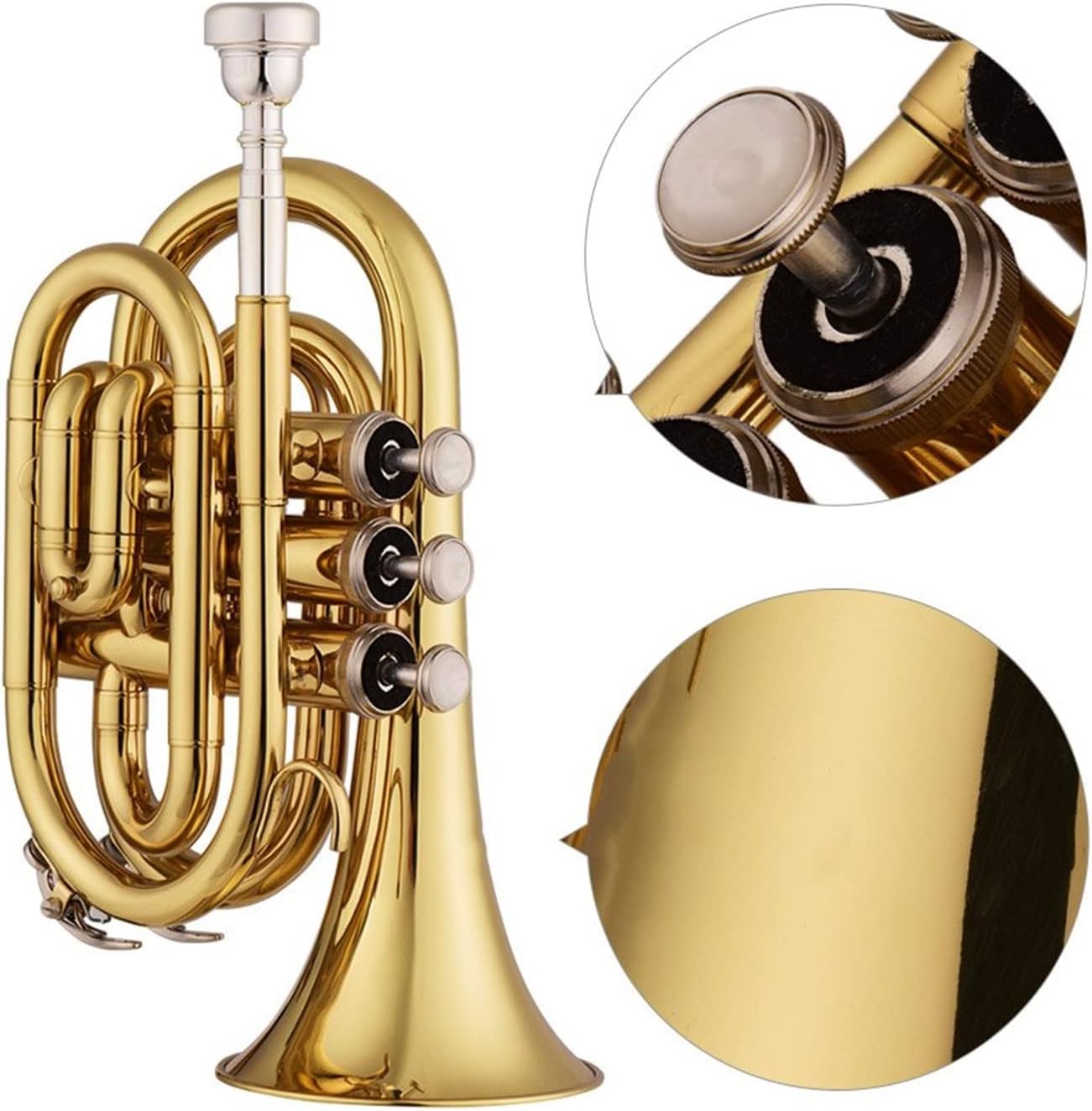 KESHUO Mini Pocket Trumpet Bb Flat Brass Material Wind Instrument with Mouthpiece Gloves Cleaning Cloth Carrying Case Trumpets (Color : 1)