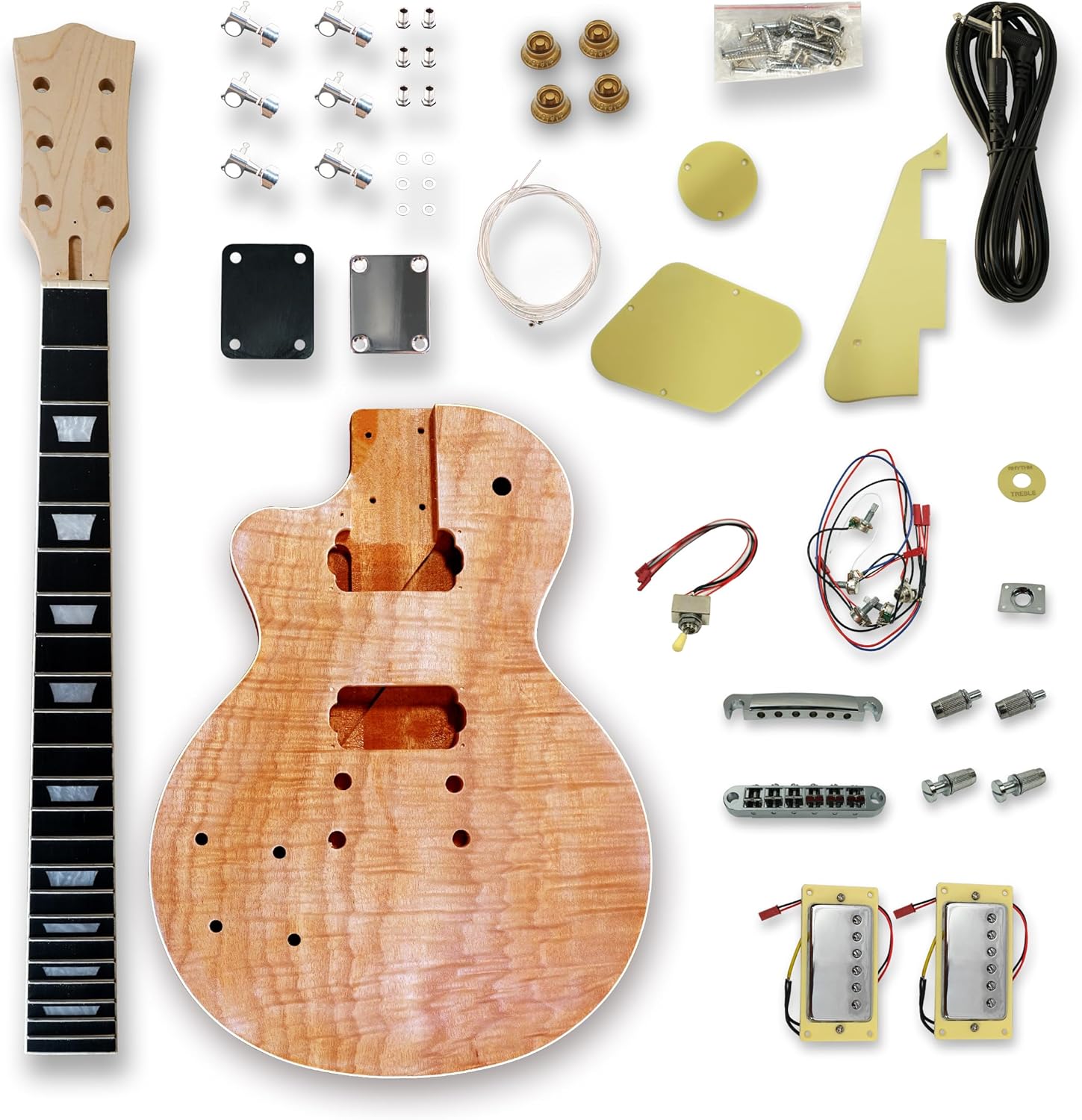 BexGears DIY Left-handed Electric Guitar Kits Okoume wood Body curved top with mahogany veneer cover maple neck & composite ebony fingerboard