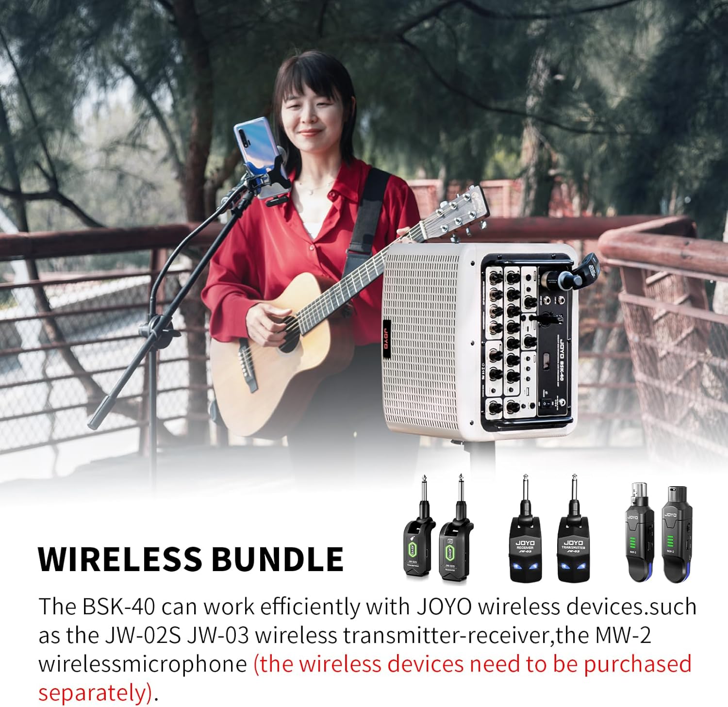 JOYO Guitar Amp 40W Multifunctional Bluetooth Combo Amplifier Reverb Chorus Delay Drum Patterns Vocal Channel for Acoustic Electric Guitar Keyboard Outdoor Gigs & Practice (BSK-40 White)