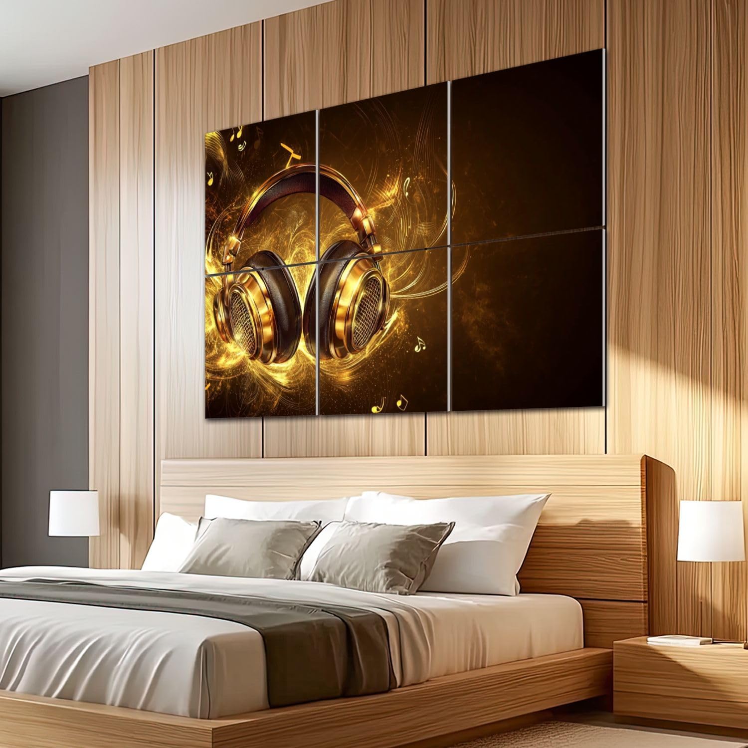 6 Pack Art Acoustic Panels Sound Absorbing Music Gold Metal Microphone Musical Note Golden Headphones Notes Decorative Soundproof Wall Panels Self Adhesive for Recording Studios Office 72