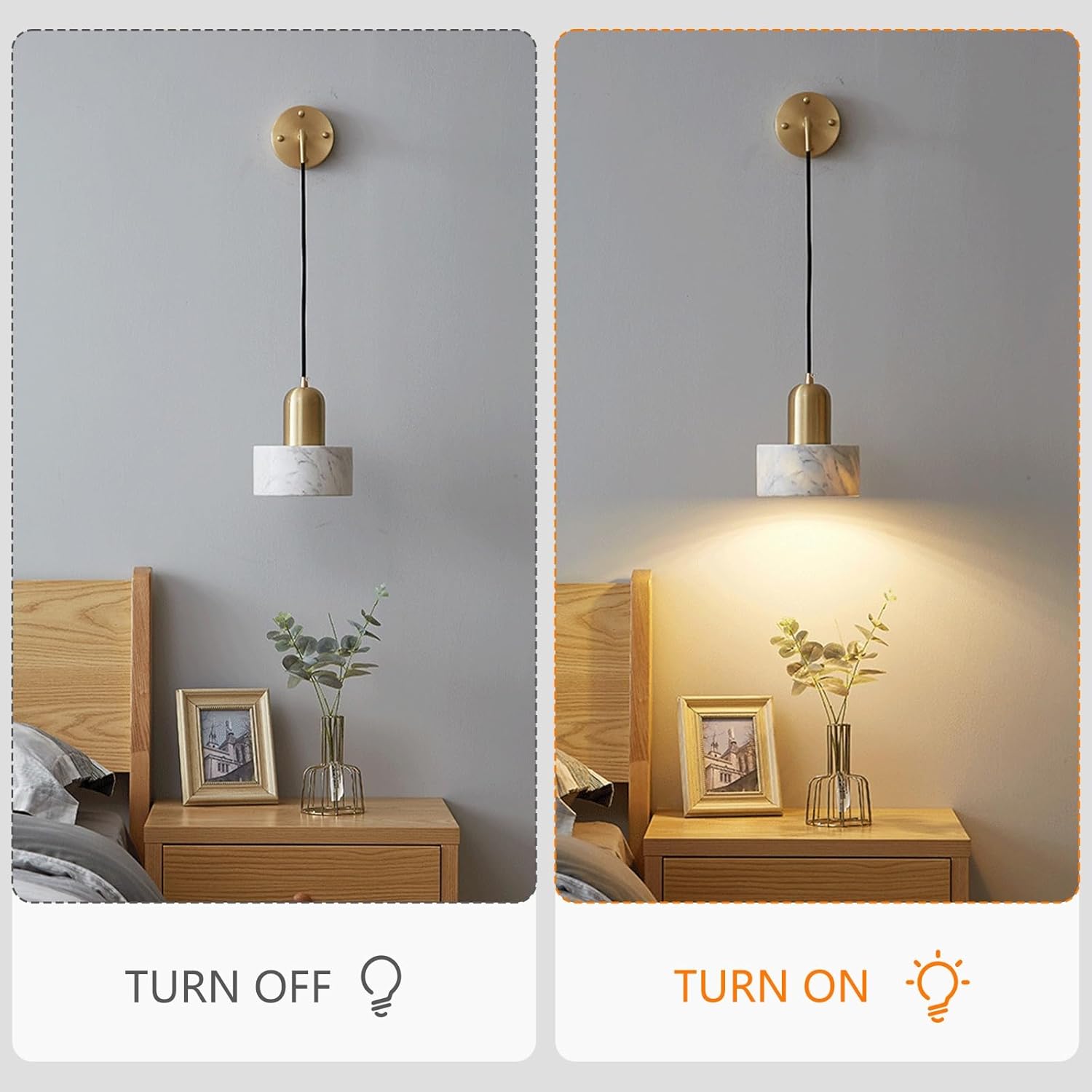 Natural Marble Wall Sconce, Mid-Century Wall Mount Lamp with Stone Shade, Metal Base Indoor Wall Lights, Hardwired Adjustable Height Wall Lamp for Bedroom Bedside Living Room(White)