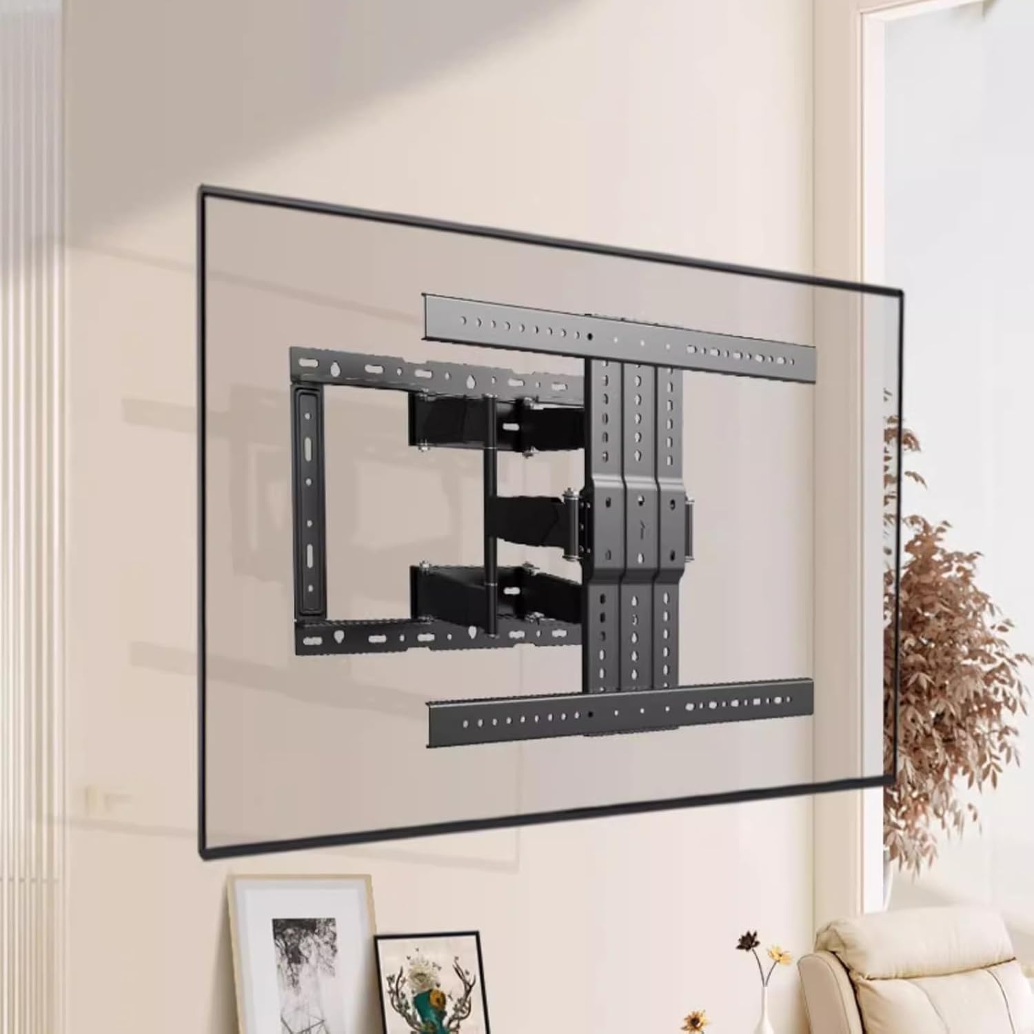 Full Motion TV Wall Mount for Most 50-100 Inch TVs, Leveling TV Mount, Wall Mount TV Bracket Dual Articulating Arms, Swivel, Tilting, Pre-Assembled TV Mount Has Smooth