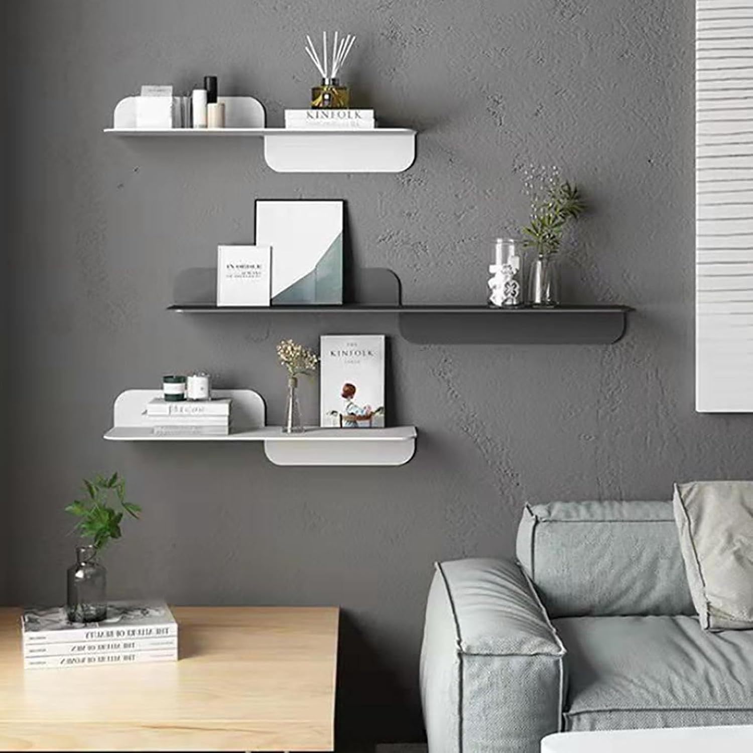 Decorative Floating Shelf,Stylish Heavy-Duty Modern Bookshelf for Living Room Kitchen Office Bedroom Bathroom, L-Shape Wall Shelf (Color : White, Size : 40x13x16cm)