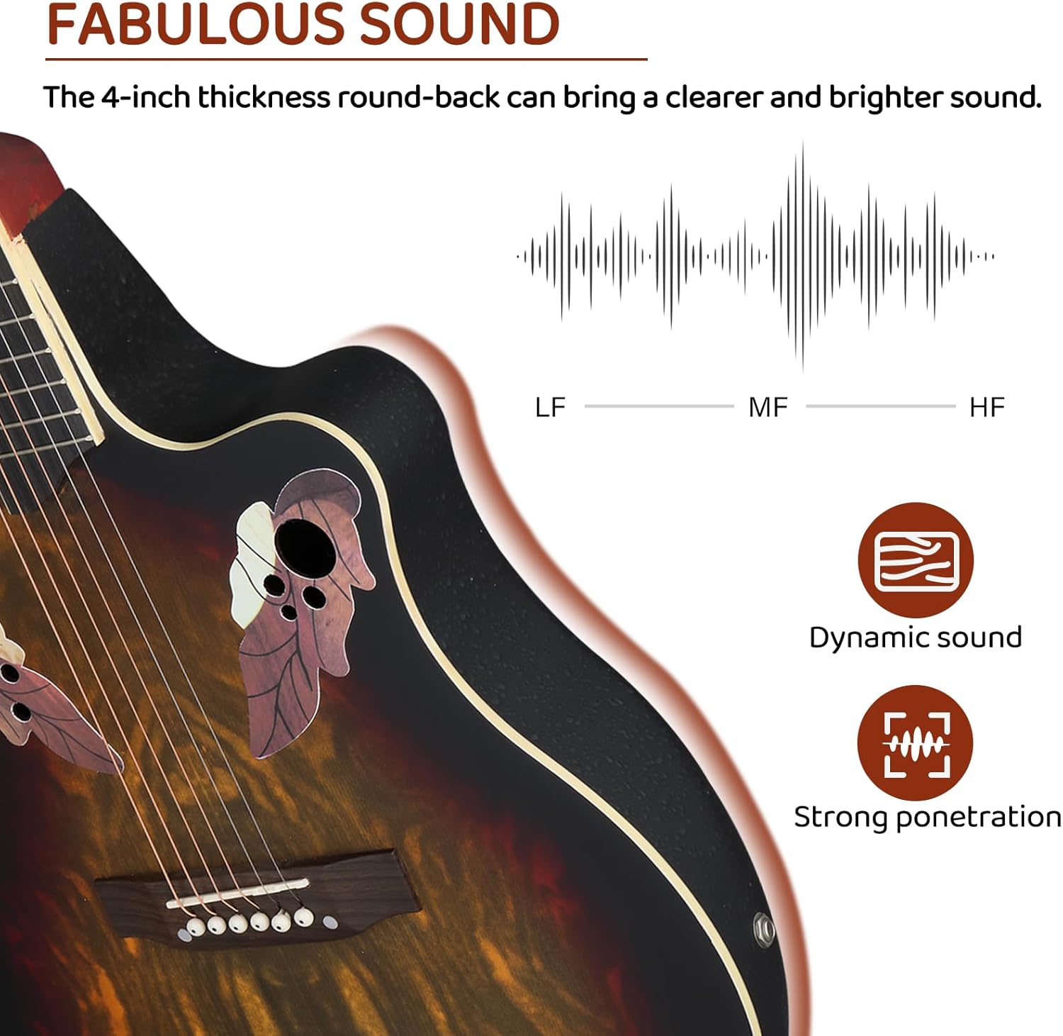 Ktaxon 41in Acoustic-Electric Guitar, 6 String Cutaway Guitar with EQ-7545R Bass Preamp with Four-Band EQ, Unique Round-back Design, Fantastic Touch, Accurate Tune and Unmatched Sound (Sunset)