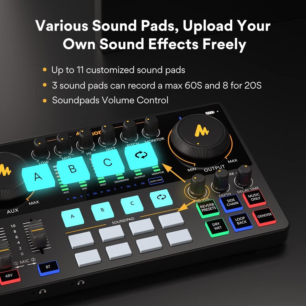 Audio Interface with Studio Headphone-Podcast Equipment-MAONO-MaonoCaster-All in One - with premium mic preamp for Podcast Recording, Streaming, Youtube, PC, Smartphone