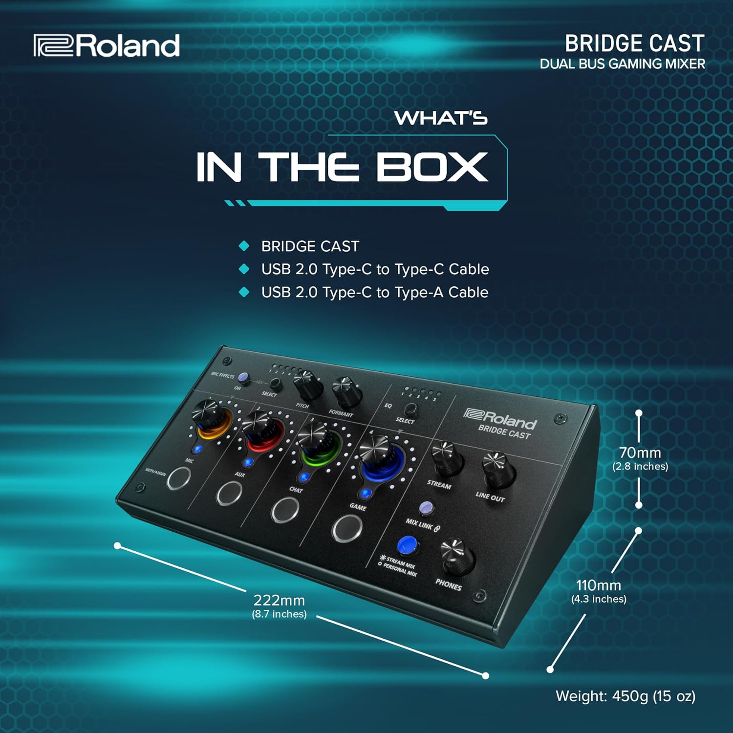 Roland BRIDGE CAST Dual Bus Gaming Mixer in Ice White | Pro Audio Streaming Interface and Mixer for Online Gamers | 32-Bit Hardware DSP | USB-C Windows and Mac Connectivity | XLR Input for Microphones