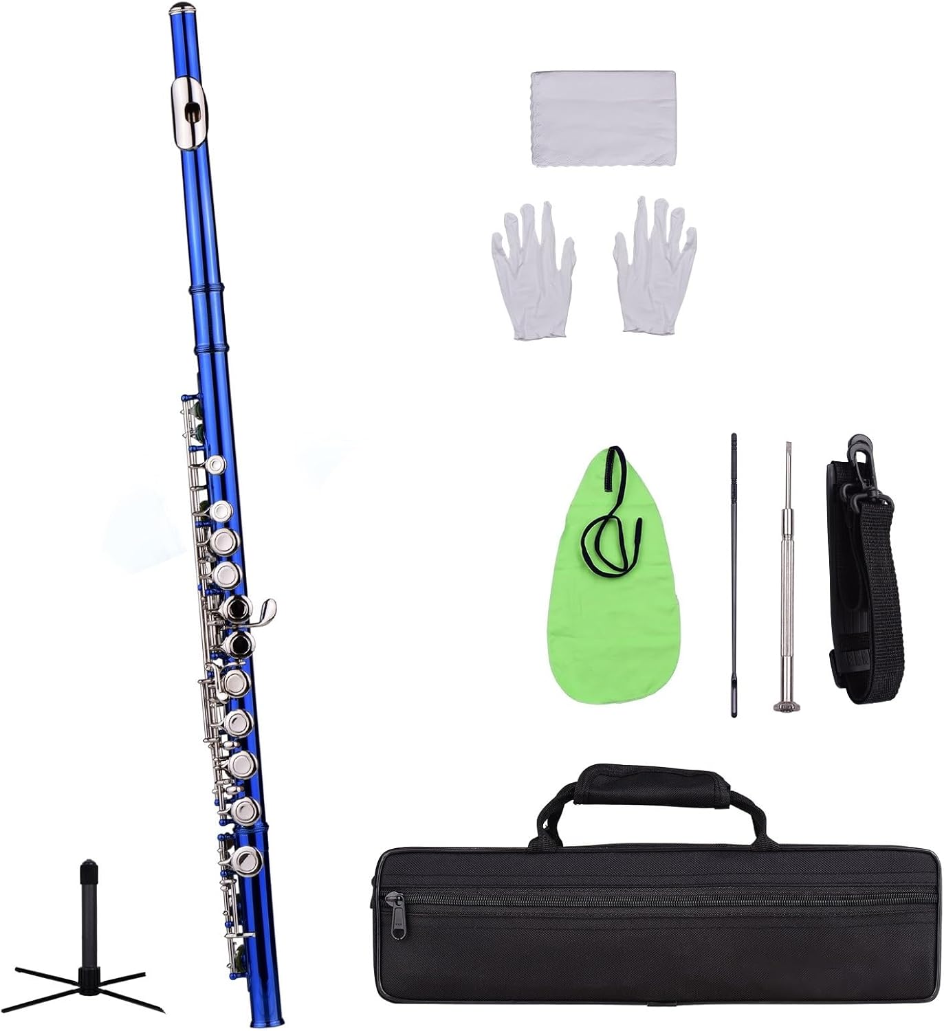 Flute Closed Hole C Flute 16 Keys Wind Instrument with Carry Case Flute Stand Flutes Musical Instruments