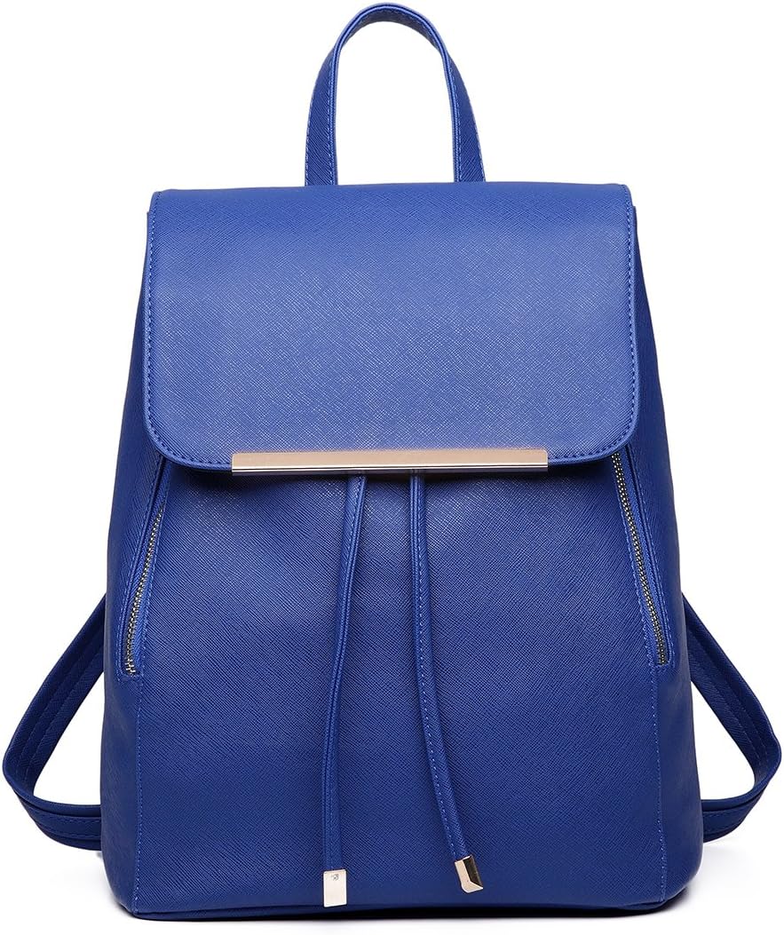 Miss Lulu Women's PU Anti-Theft Backpack, Large Capacity Fashion School Bag with Multiple Pockets, Convertible Shoulder Bag for Work, Travel, and Daily Use, 1-f Navy, M, Retro