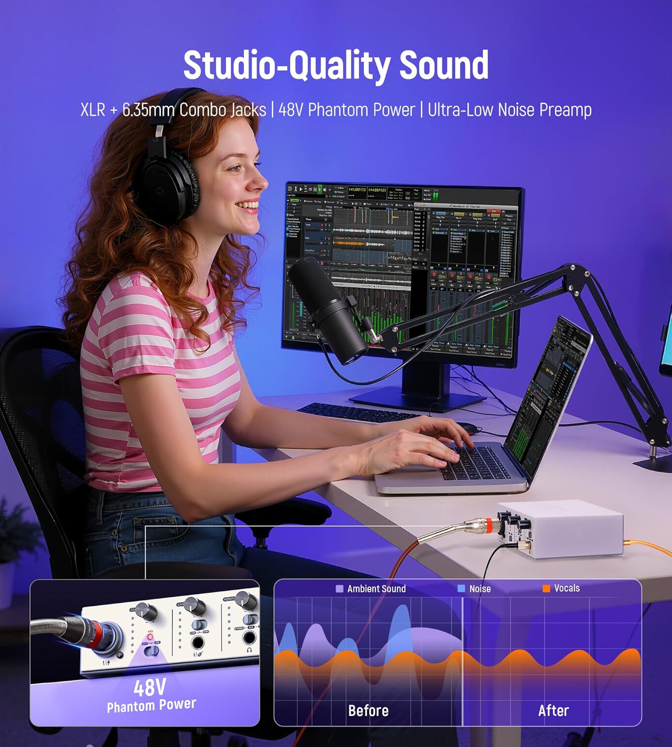 Synido 25 Key USB MIDI Keyboard Controller with Drum Pads and Live Solo USB C Audio Interface for Recording Music, Streaming, Podcasting