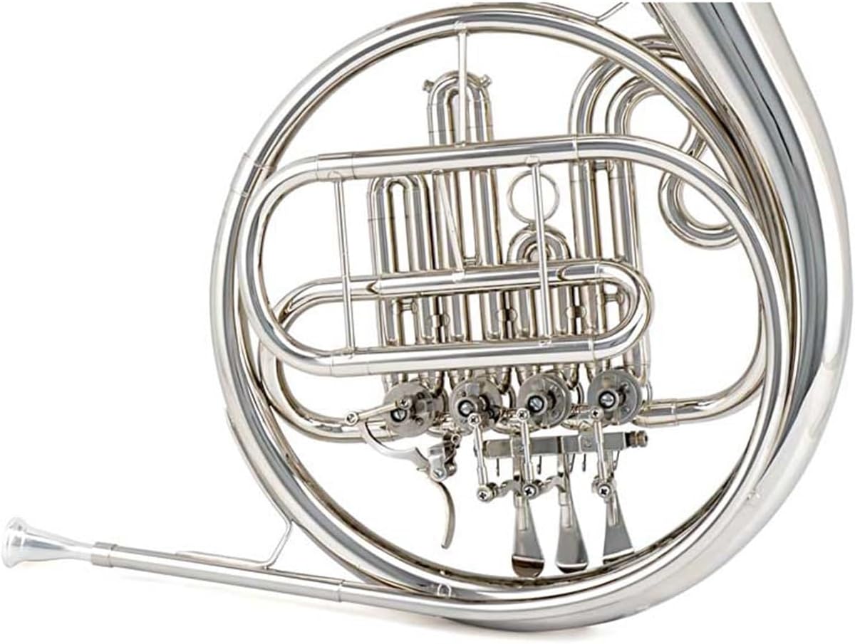 Brass French Horn Wind Instrument French Horn B Flat Tonality Four-key Single French Horn Practice Instrument Gold(Color:Silver)