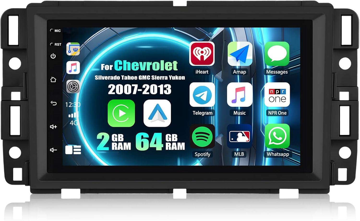 2G+64G Car Stereo for Chevrolet Silverado Tahoe GMC Sierra Yukon 2007-2013 7 Inch Touchscreen Android Car Radio with Wireless Carplay Android Auto GPS Navigation WiFi