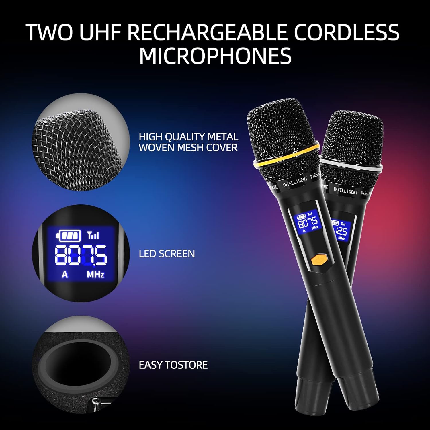 Karaoke Machine with Lyrics Display Screen for Adults, 15 Inches Tablet, Bluetooth Speaker w/ 2 Rechargeable UHF Mics, 1000W Peak Power, DJ Lights, Portable Karaoke System for Any Occasion