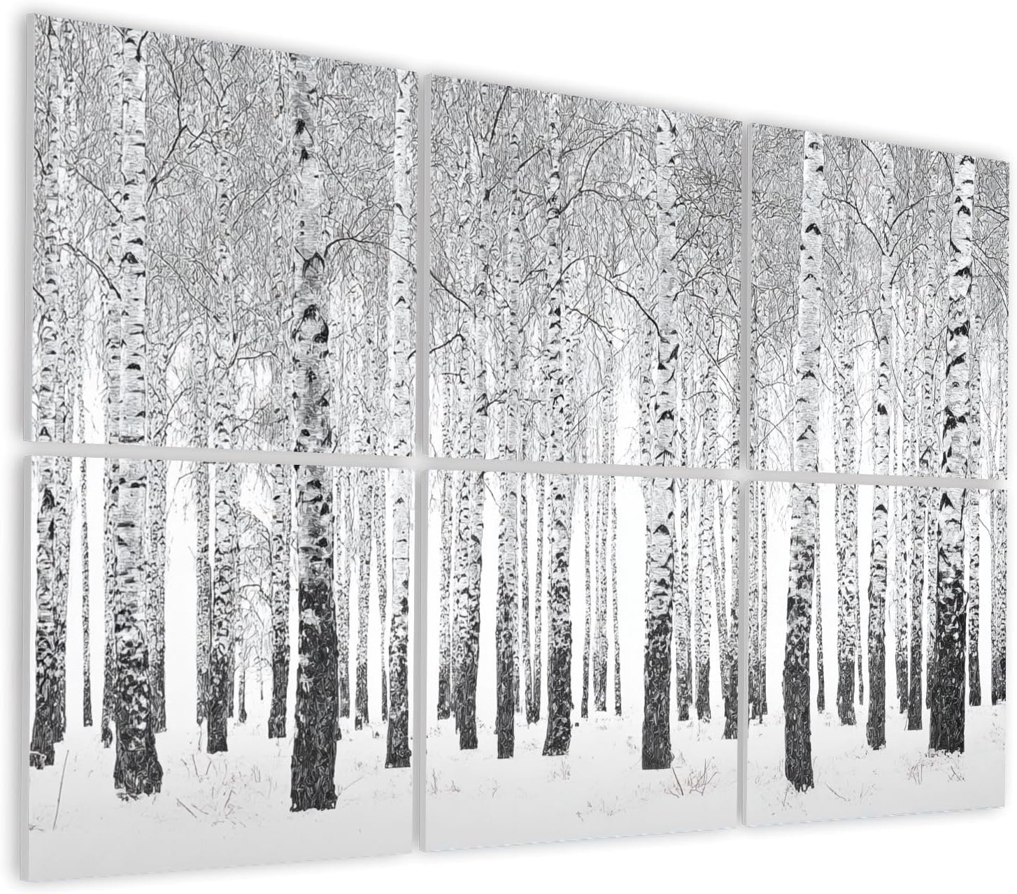 6 Pack Art Acoustic Panels Self Adhesive birch tree trunks winter birch grove black white Decorative Soundproof Wall Panels Sound Absorbing Panel 48