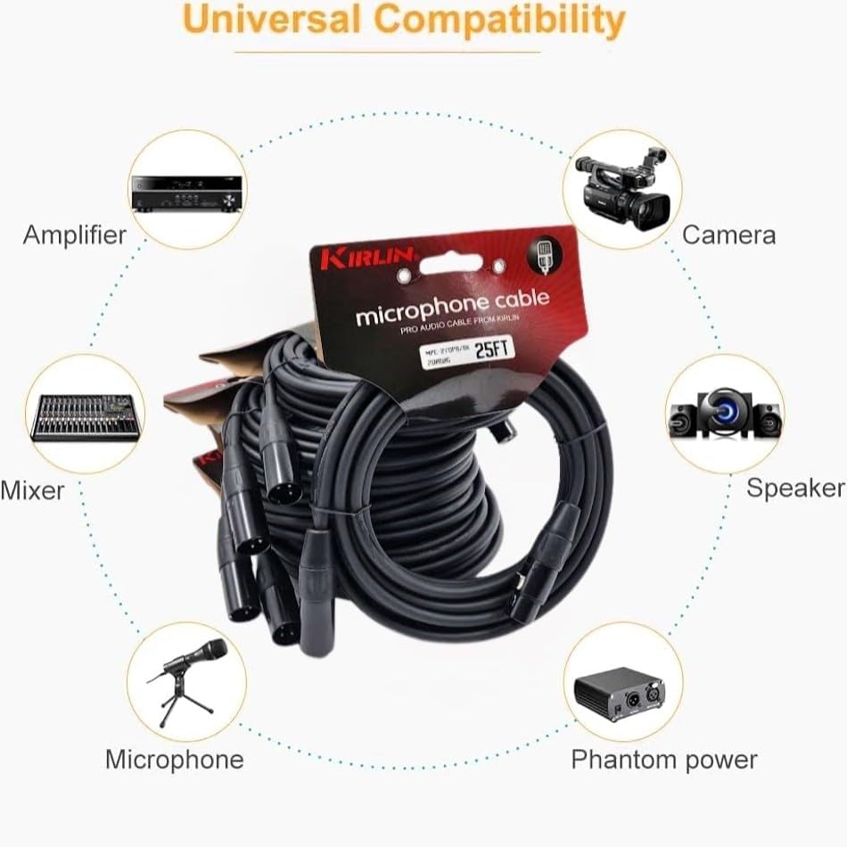 Kirlin 25ft XLR Microphone Pro Cable 5 Pack of 25' Audio Cable