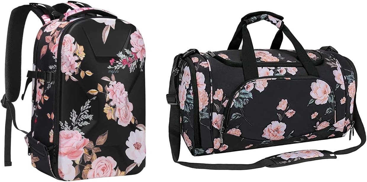 MOSISO Camera Backpack&Sports Duffel Peony Gym Bag with Shoe Compartment, DSLR/SLR/Mirrorless Photography Camera Bag Peony Waterproof Hardshell Case with Tripod Holder & Laptop Compartment, Black