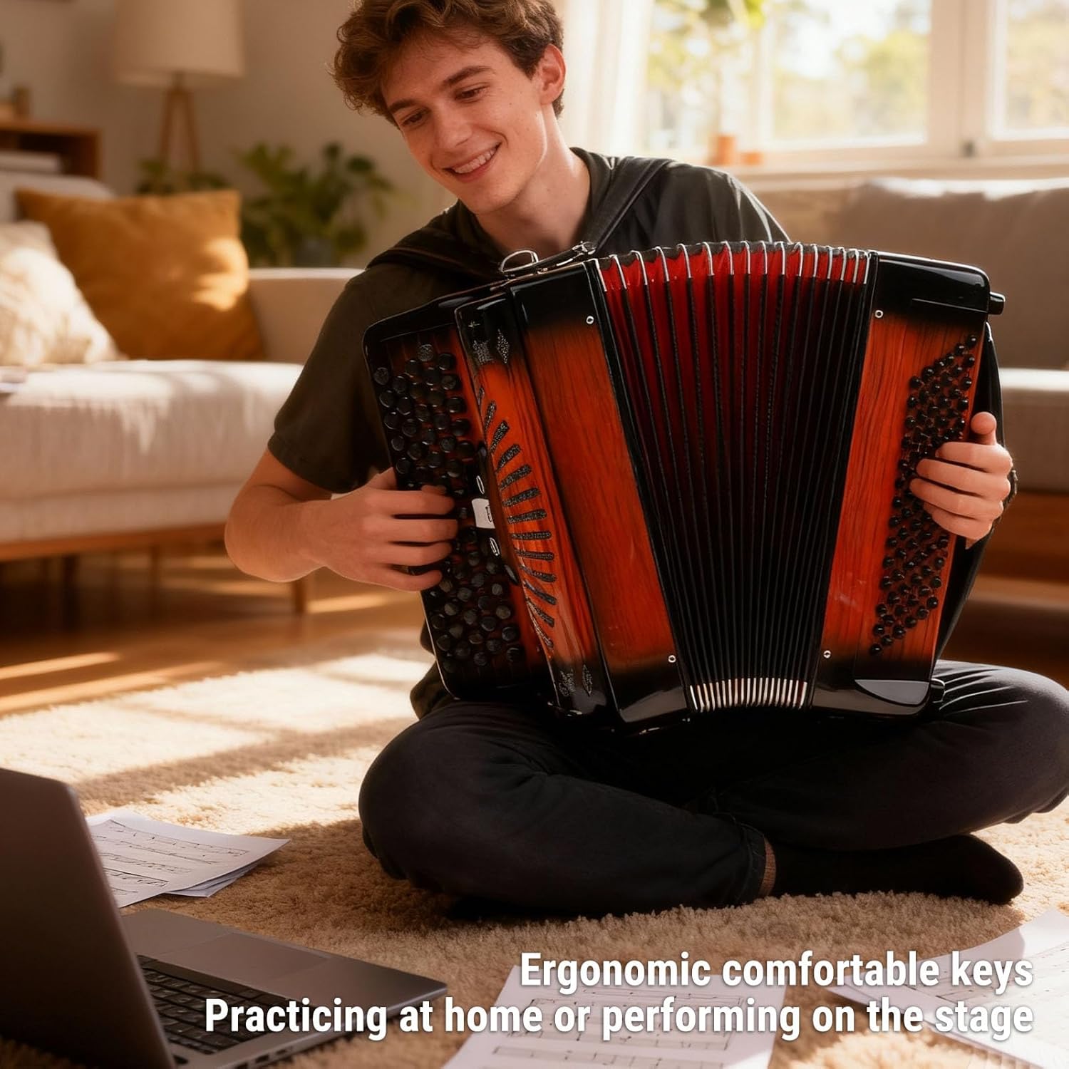 Drfeify Accordion, 69 Keys 96 Bass Buttons Chromatic Scale Instrument with F B E Tuning and Quality Reeds, for Beginner Professional Player Single Play Ensemble