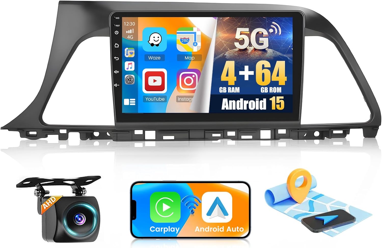 [DSP 4+64G] for Hyundai Sonata 2015 2016 2017 Android 15 Car Stereo, Hikity 9'' IPS Touch Screen Radio with Wireless Carplay Android Auto Bluetooth Mirror Link 5G WiFi GPS SWC FM/RDS/32EQ Backup Cam