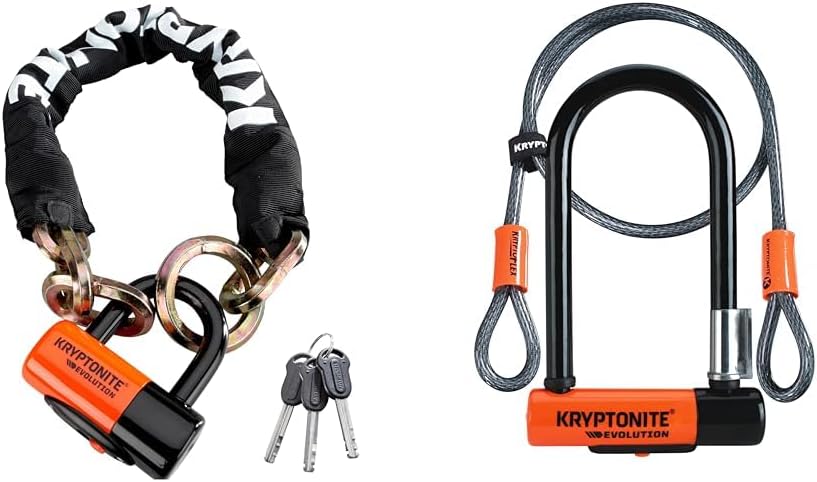 Kryptonite 1275 Chain Lock, Evolution Mini-7 U-Lock & Cable Bike Lock Bundle with 13mm Shackle, 12mm Chain, 10mm Cable