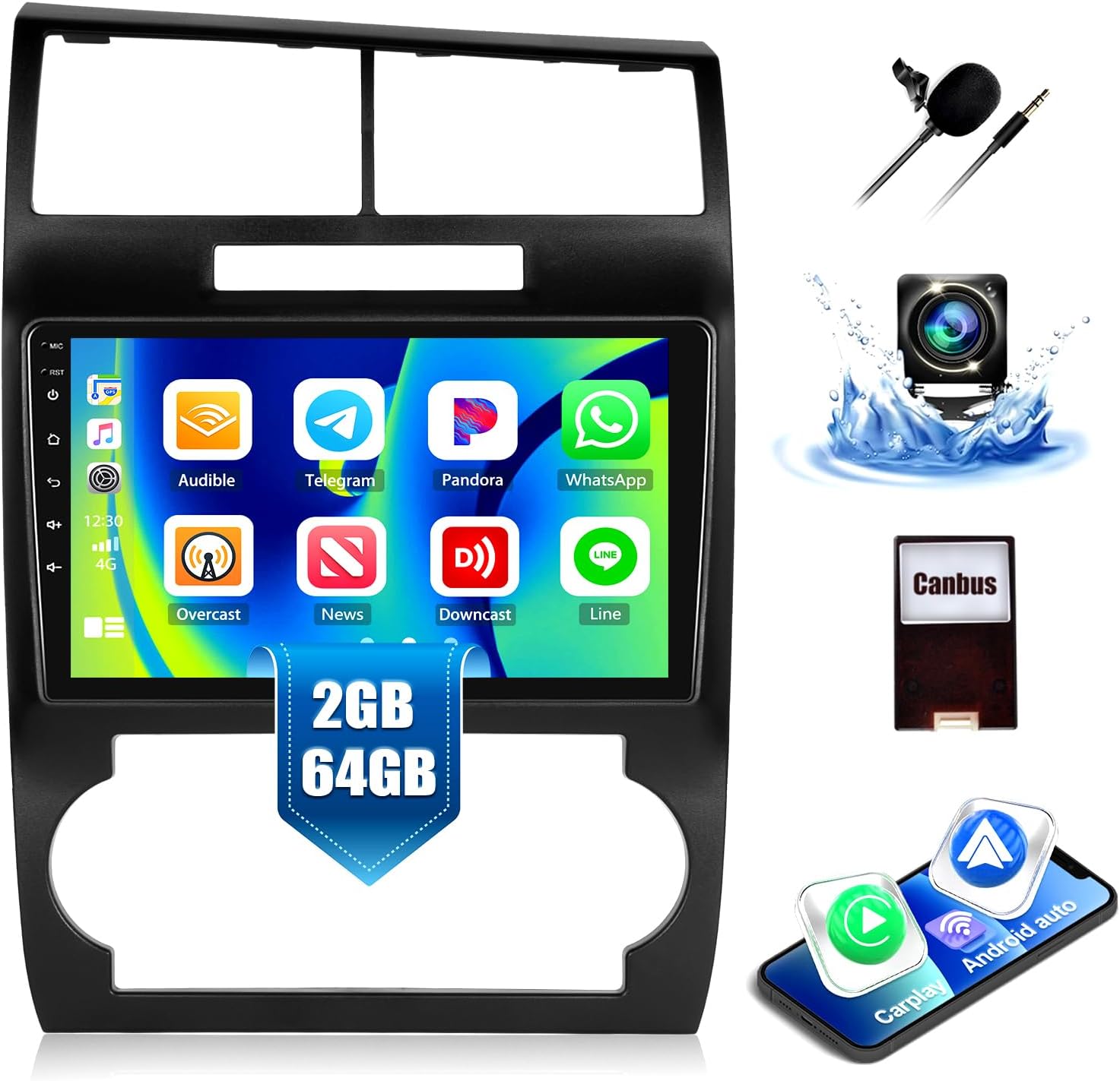 2G+64G for 2006 2007 Dodge Charger Magnum Car Radio Stereo with Wireless CarPlay Android Auto 9