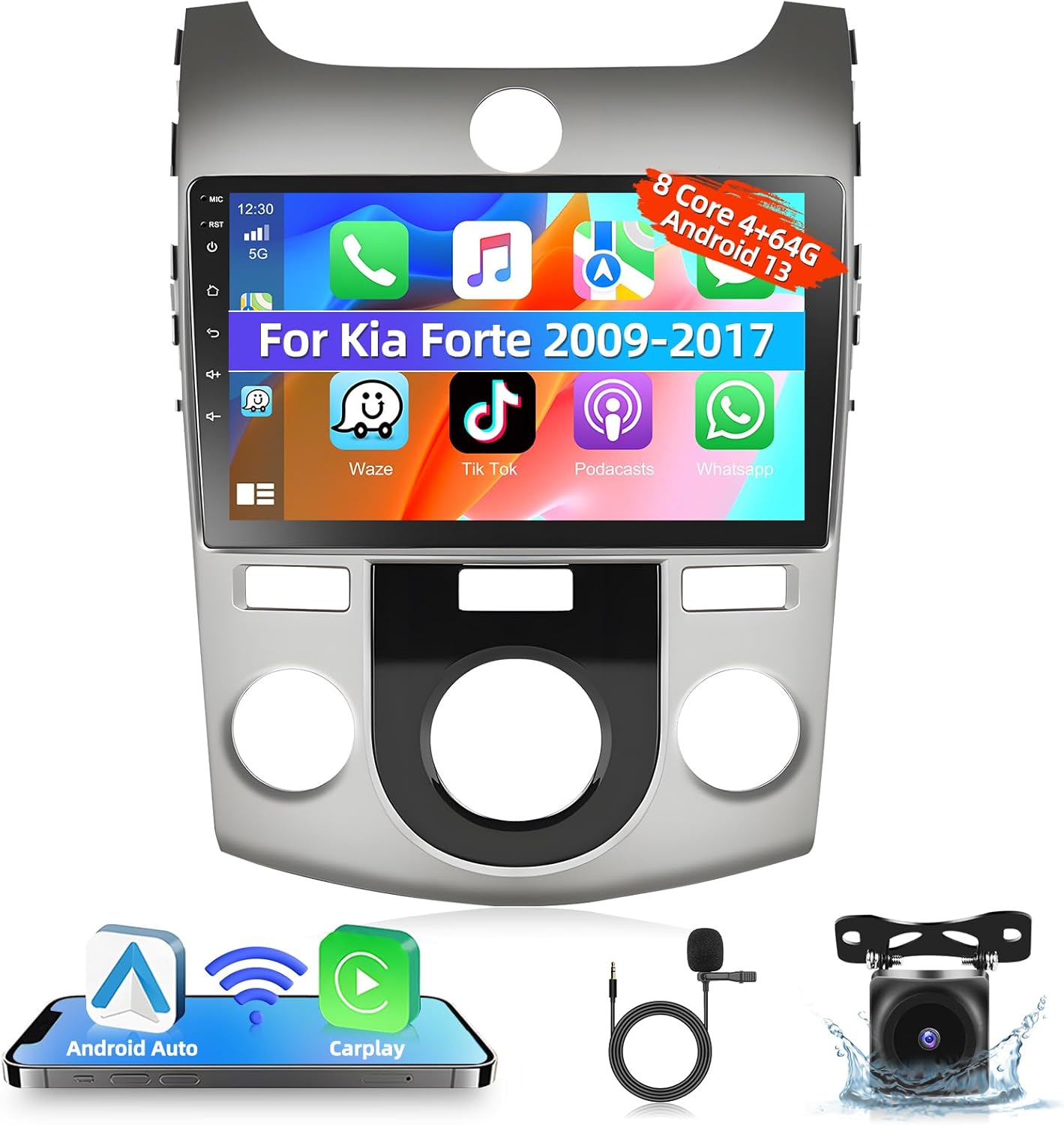 Podofo [4+64G 8 Core] Wireless CarPlay Car Stereo for Kia Forte 2009-2017 with Android Auto, 9