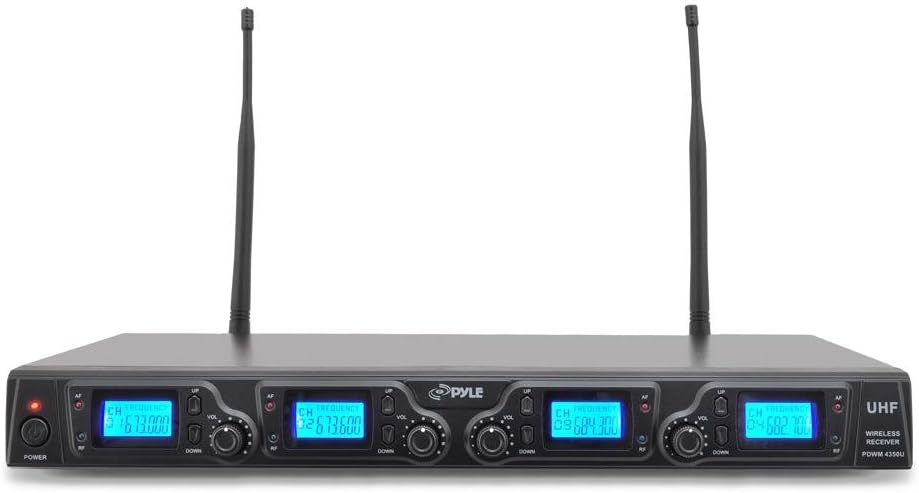 Pyle Upgraded Wireless Microphone System - 4-Channel, Includes (2) Handheld Mics, (2) Beltpack, (2) Lavalier Mics & (2) Headset Mics-PDWM4350U.5