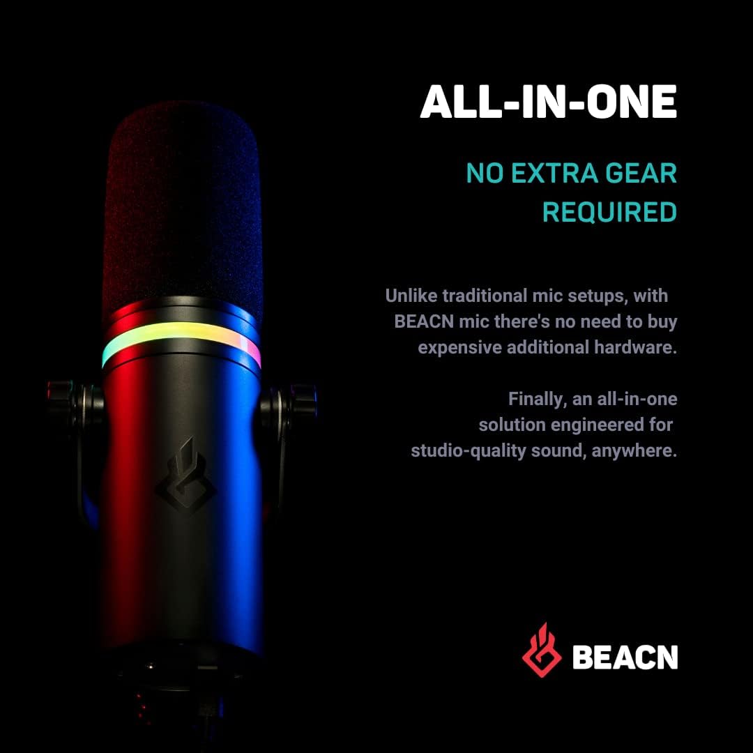 BEACN Dark Dynamic USB Mic for PC - Professional Microphone for Podcast, Gaming, Streaming - Studio-Quality Desk Mic for YouTube, Twitch, and Recording. Microphone for PC, Gaming & Streaming