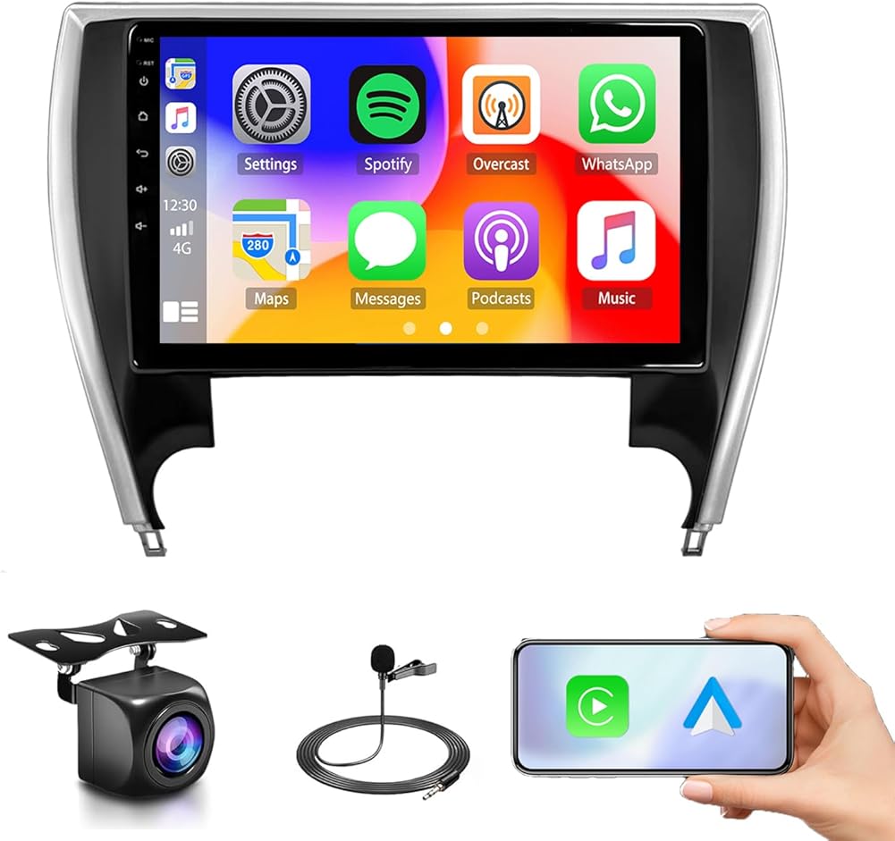 Double Din Car Stereo Radio for Toyota Camry 2015-2017,10.2-Inch Touch Screen Car Audio Receiver with Wireless Carplay/Android Auto,MirrorLink WiFi Bluetooth FM/RDS SWC AHD Backup Camera MIC,2G+64G