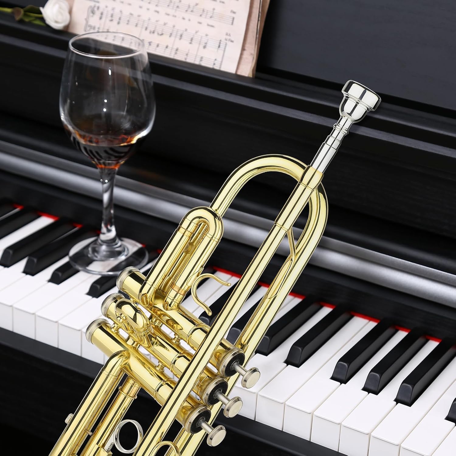 Fesley Bb Standard Trumpet Set: Brass Trumpets for Beginner Student, Brass Trumpet Instrument with 7C Mouthpiece, Hard Case, Cleaning Kit (Golden)