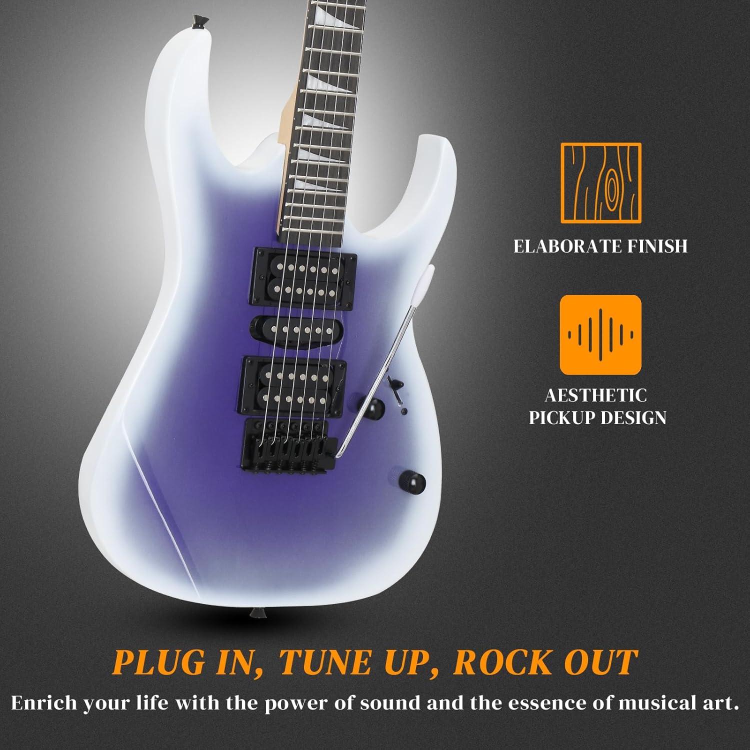 Ktaxon Full-Size Electric Guitar, Solid Body HSH Pickups 170 Guitars Beginner Kit with Gig Bag, Shoulder Strap, Tremolo Arm, Upgrade Cable, Capo All Accessories (Gradient Purple)